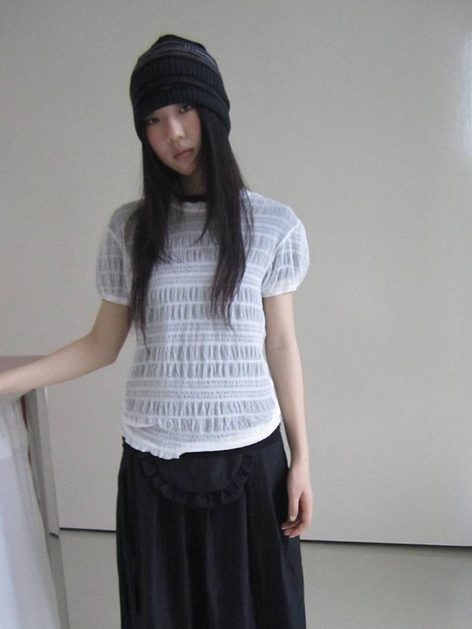 ang project Textured Bubble Sleeve Top