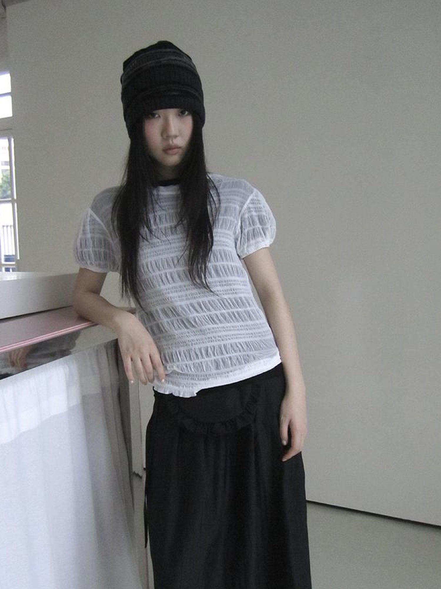 ang project Textured Bubble Sleeve Top