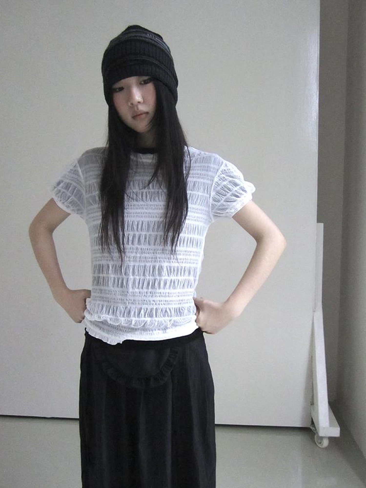 ang project Textured Bubble Sleeve Top