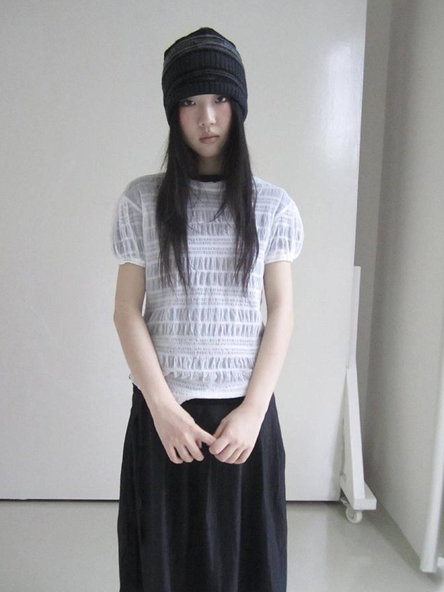 ang project Textured Bubble Sleeve Top