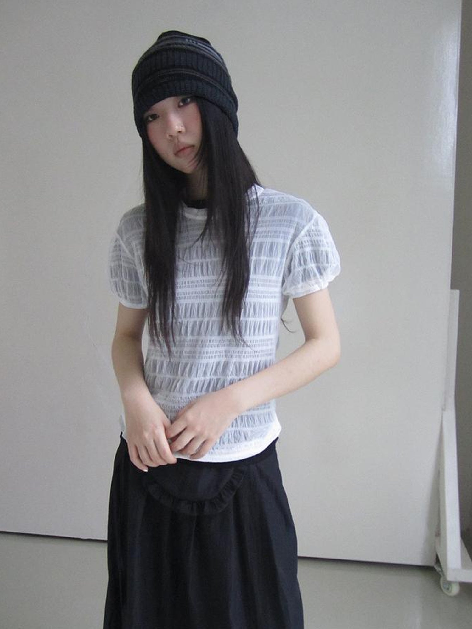 ang project Textured Bubble Sleeve Top