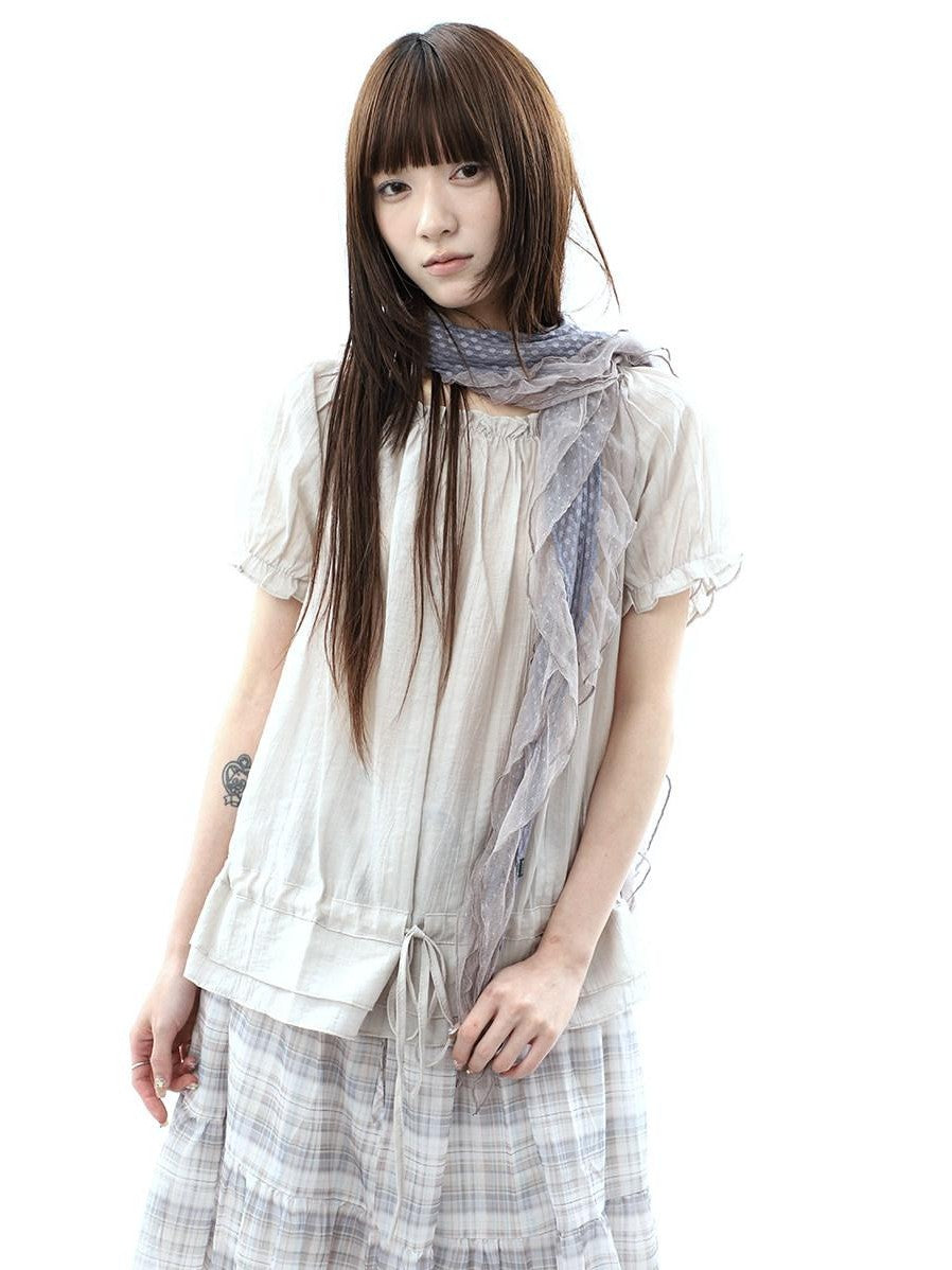 ang project Textured Puff Sleeve Round Neck Women&