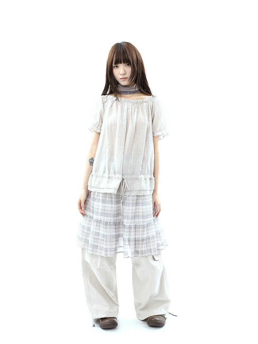 ang project Textured Puff Sleeve Round Neck Women&