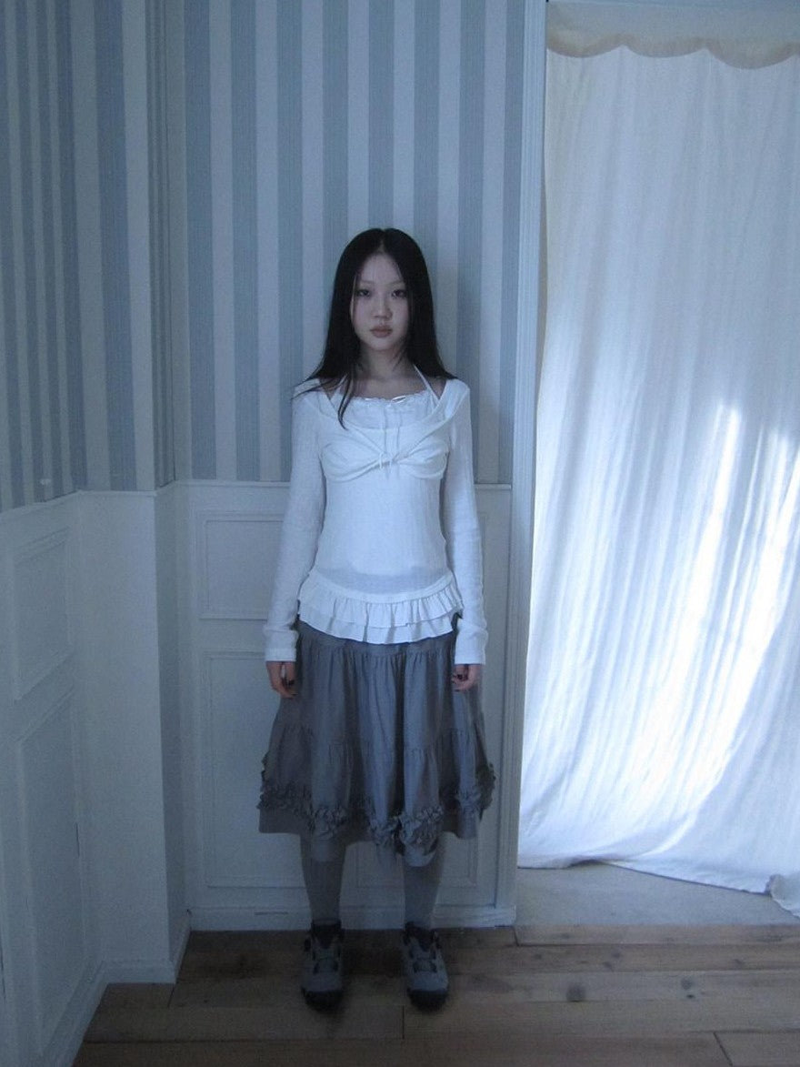 ang project Textured Spliced Faux Two Piece Halter Tie Women&