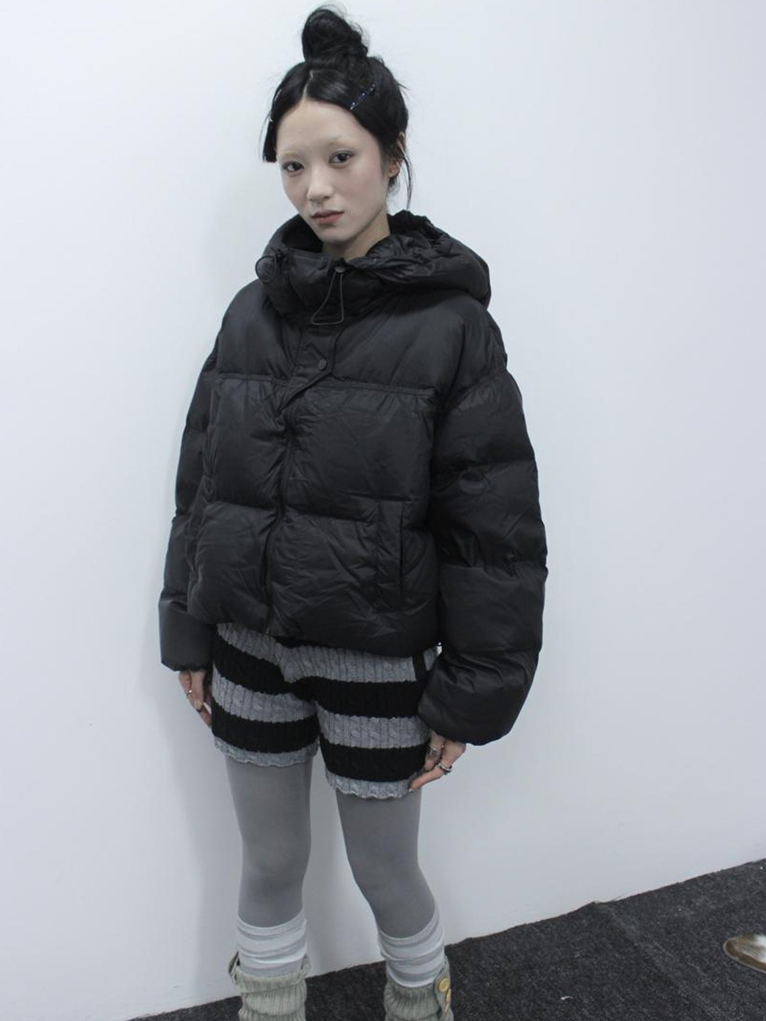 ang project Textured Stripe Knit Shorts Women Stretch Slim Fit Color Block