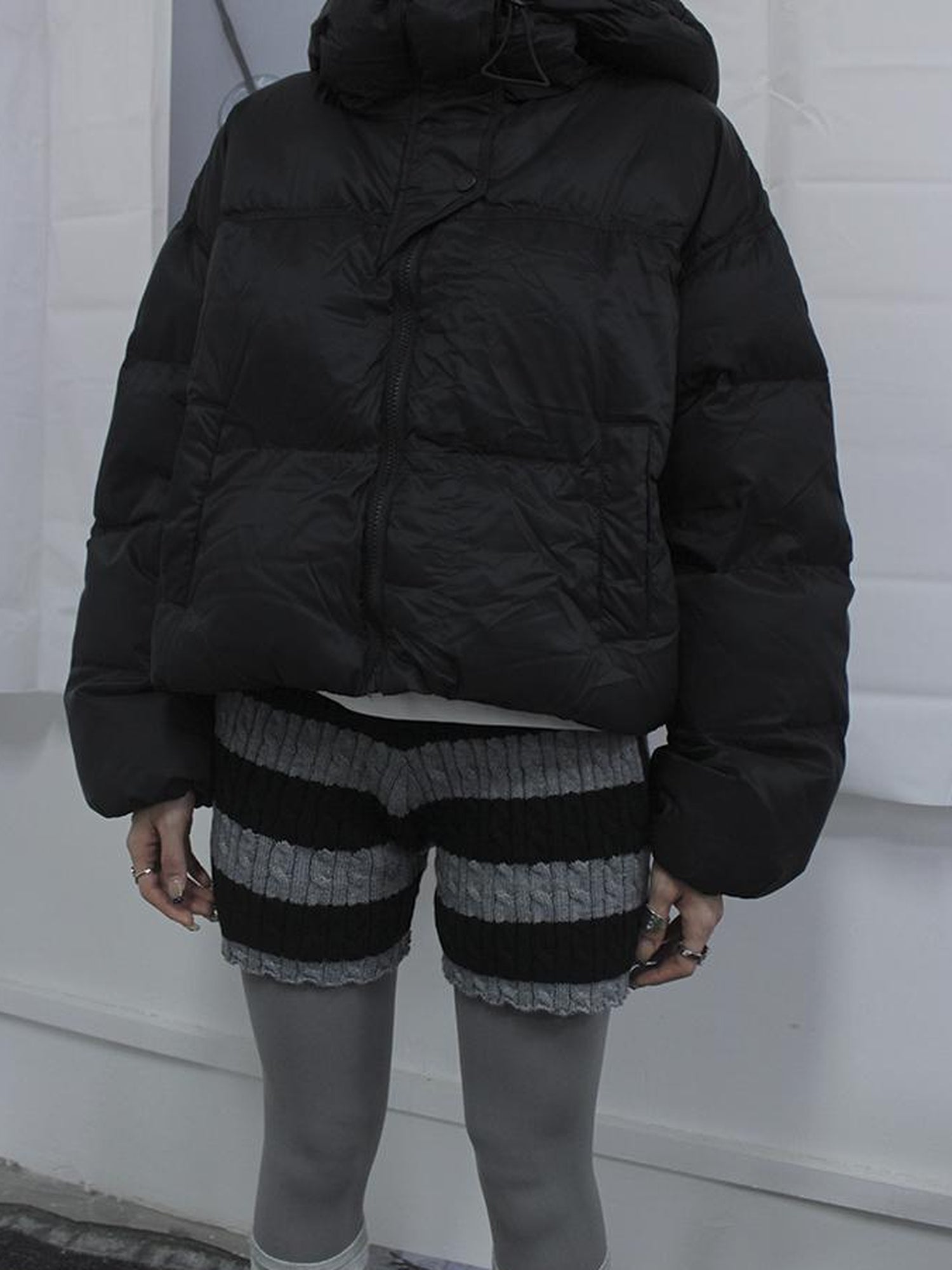 ang project Textured Stripe Knit Shorts Women Stretch Slim Fit Color Block