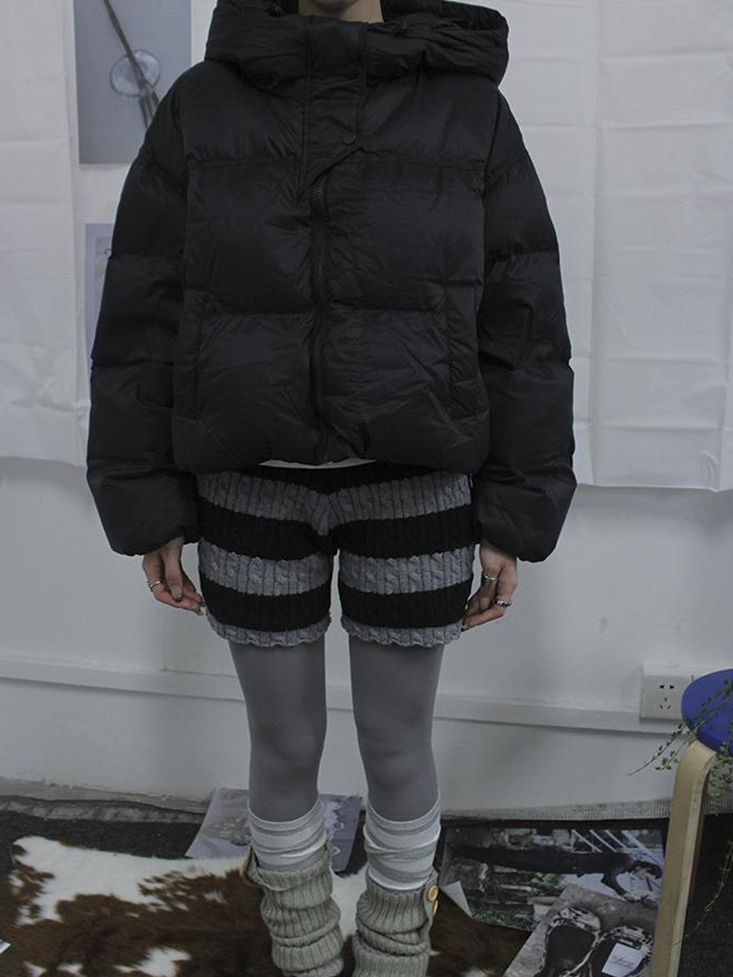 ang project Textured Stripe Knit Shorts Women Stretch Slim Fit Color Block