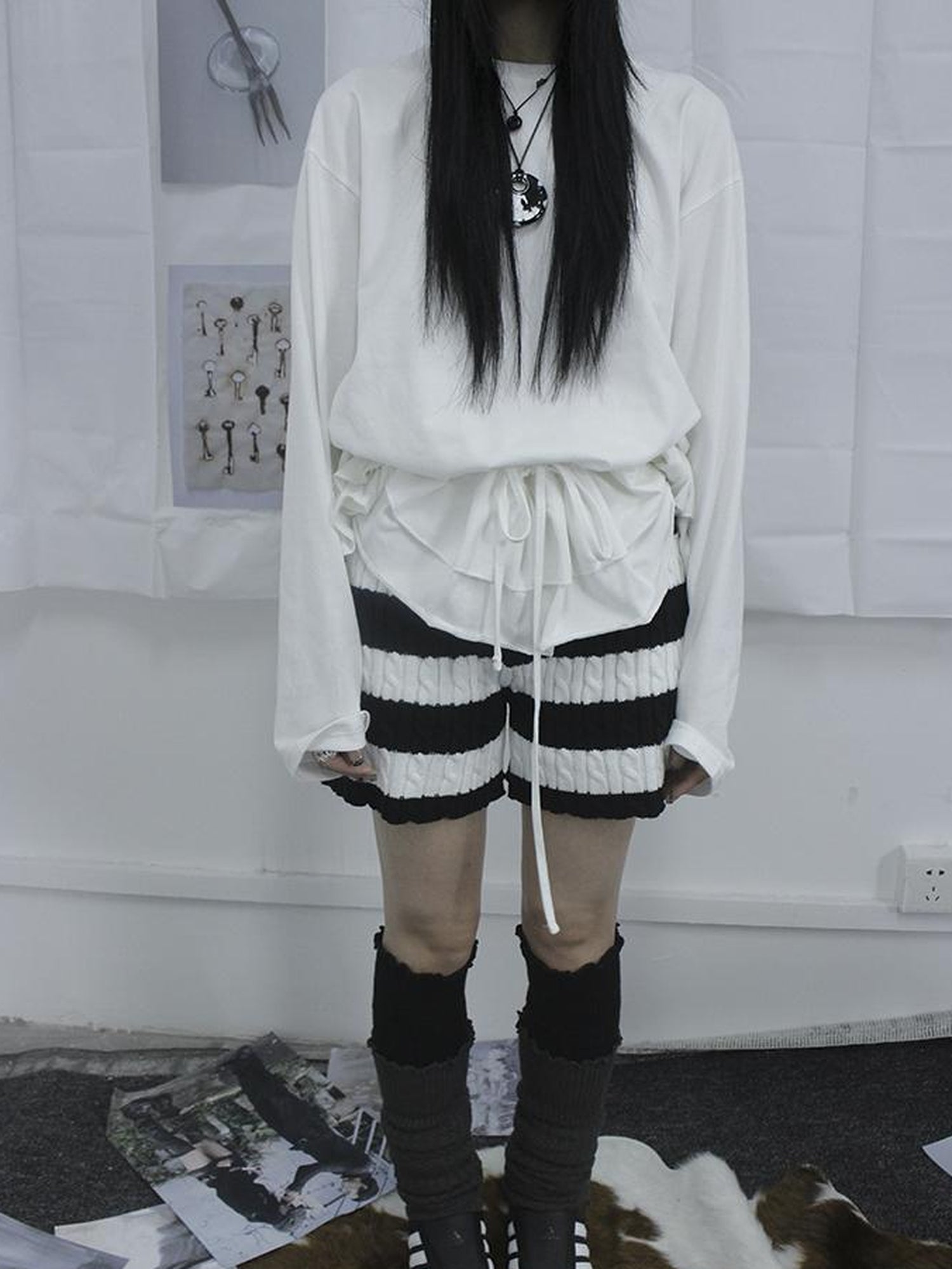 ang project Textured Stripe Knit Shorts Women Stretch Slim Fit Color Block