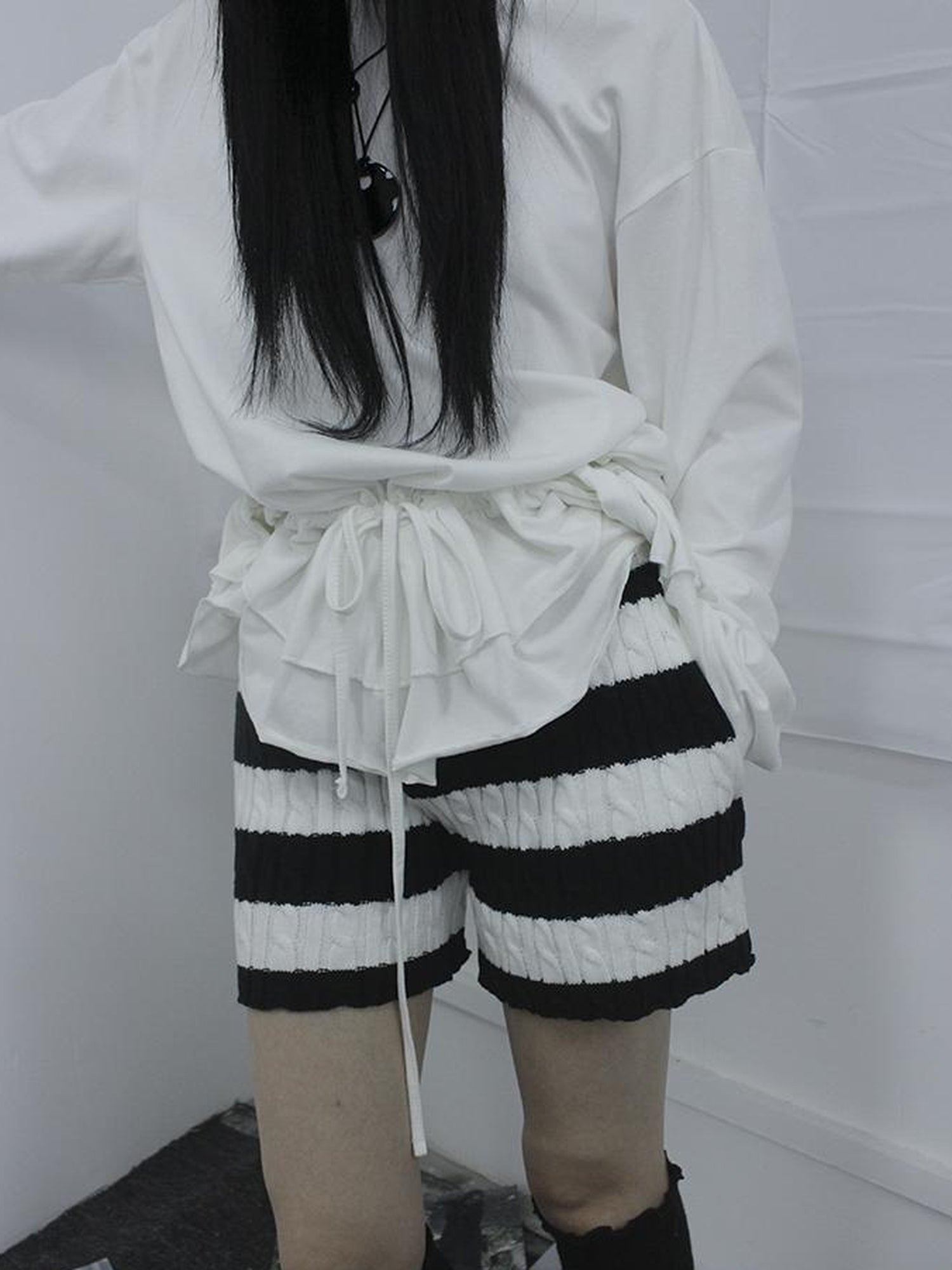 ang project Textured Stripe Knit Shorts Women Stretch Slim Fit Color Block