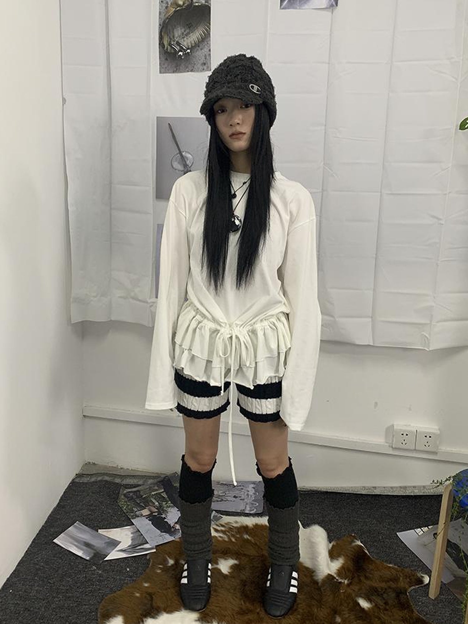 ang project Textured Stripe Knit Shorts Women Stretch Slim Fit Color Block