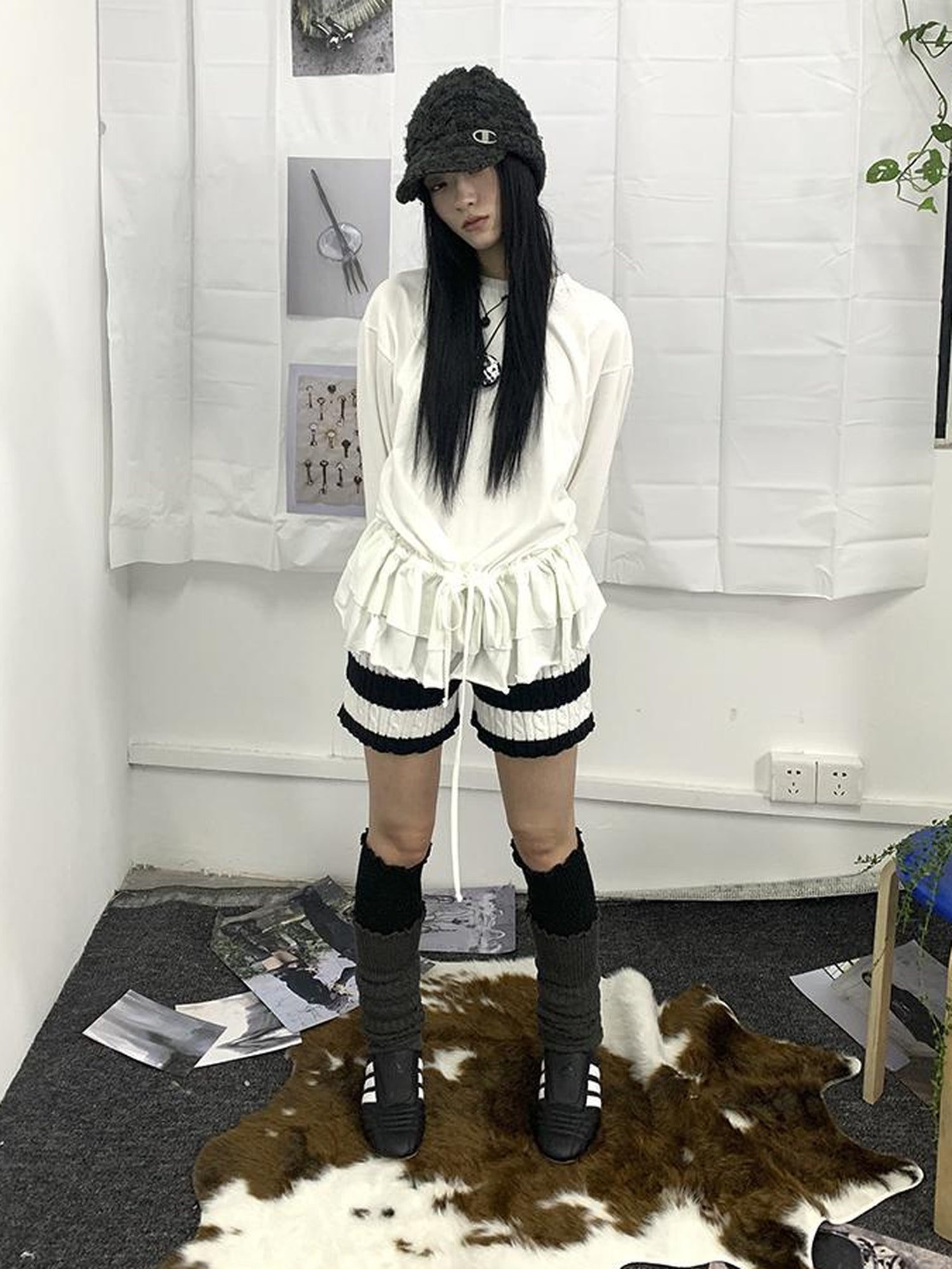 ang project Textured Stripe Knit Shorts Women Stretch Slim Fit Color Block