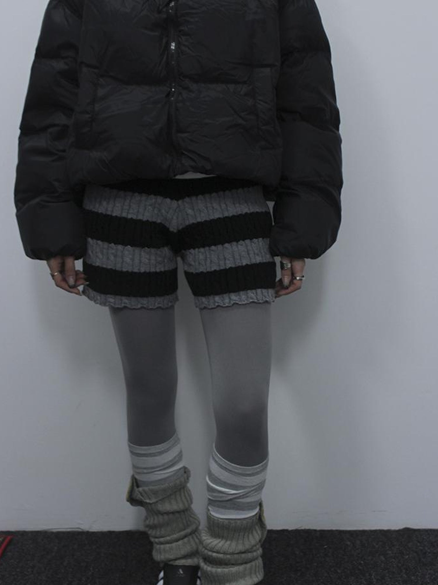 ang project Textured Stripe Knit Shorts Women Stretch Slim Fit Color Block