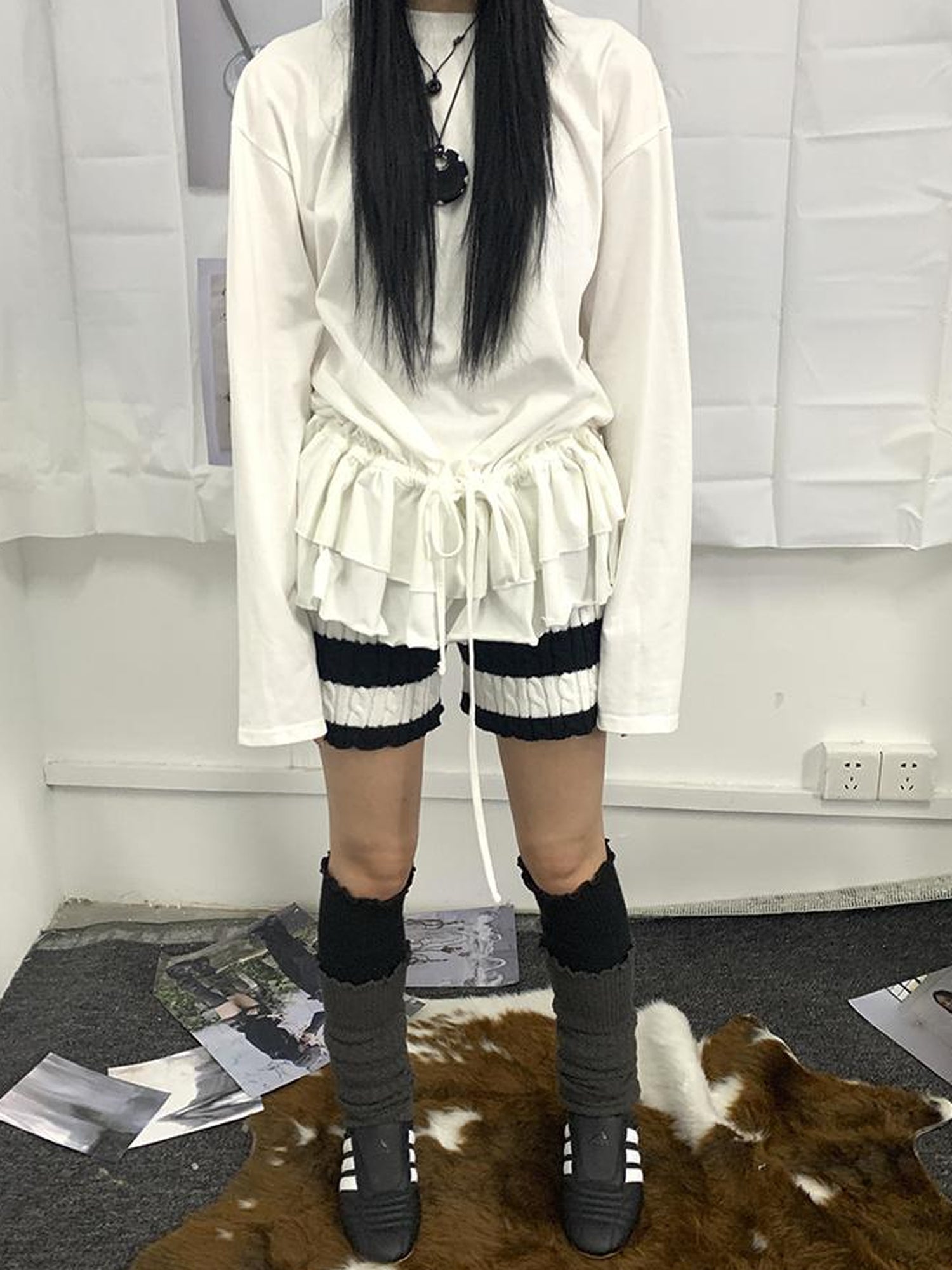 ang project Textured Stripe Knit Shorts Women Stretch Slim Fit Color Block