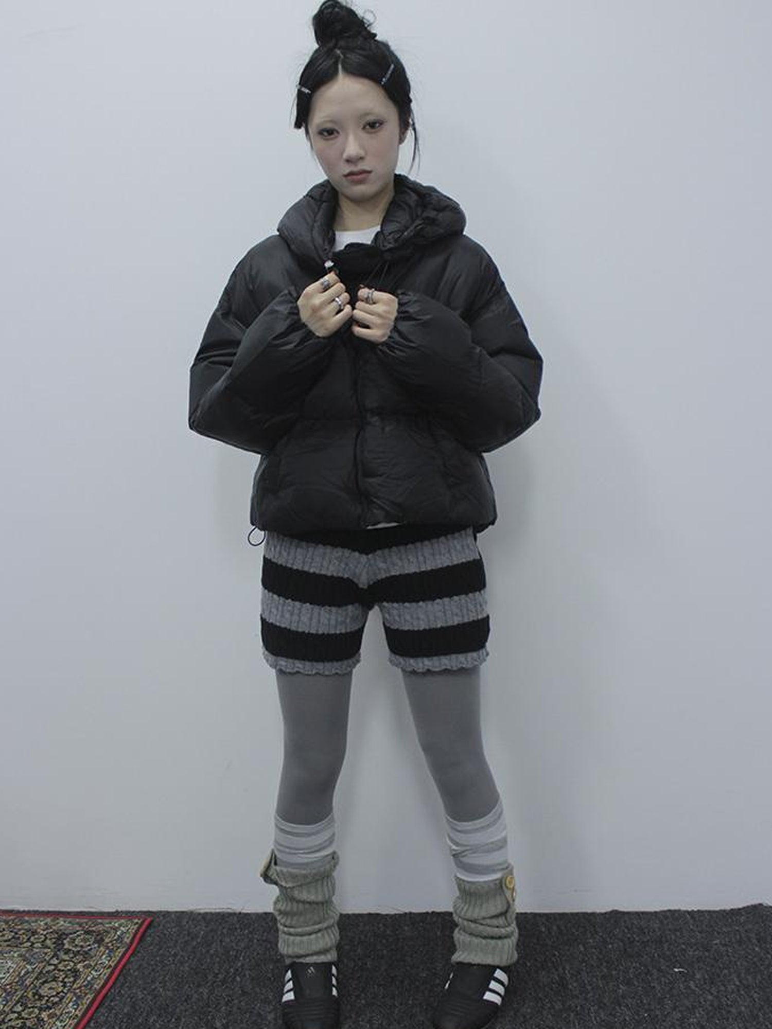 ang project Textured Stripe Knit Shorts Women Stretch Slim Fit Color Block