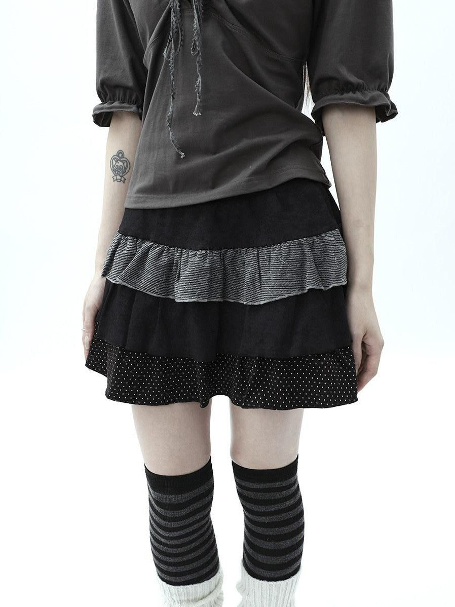 ang project Tiered Ruffle Striped Polka Dot Patchwork Women&