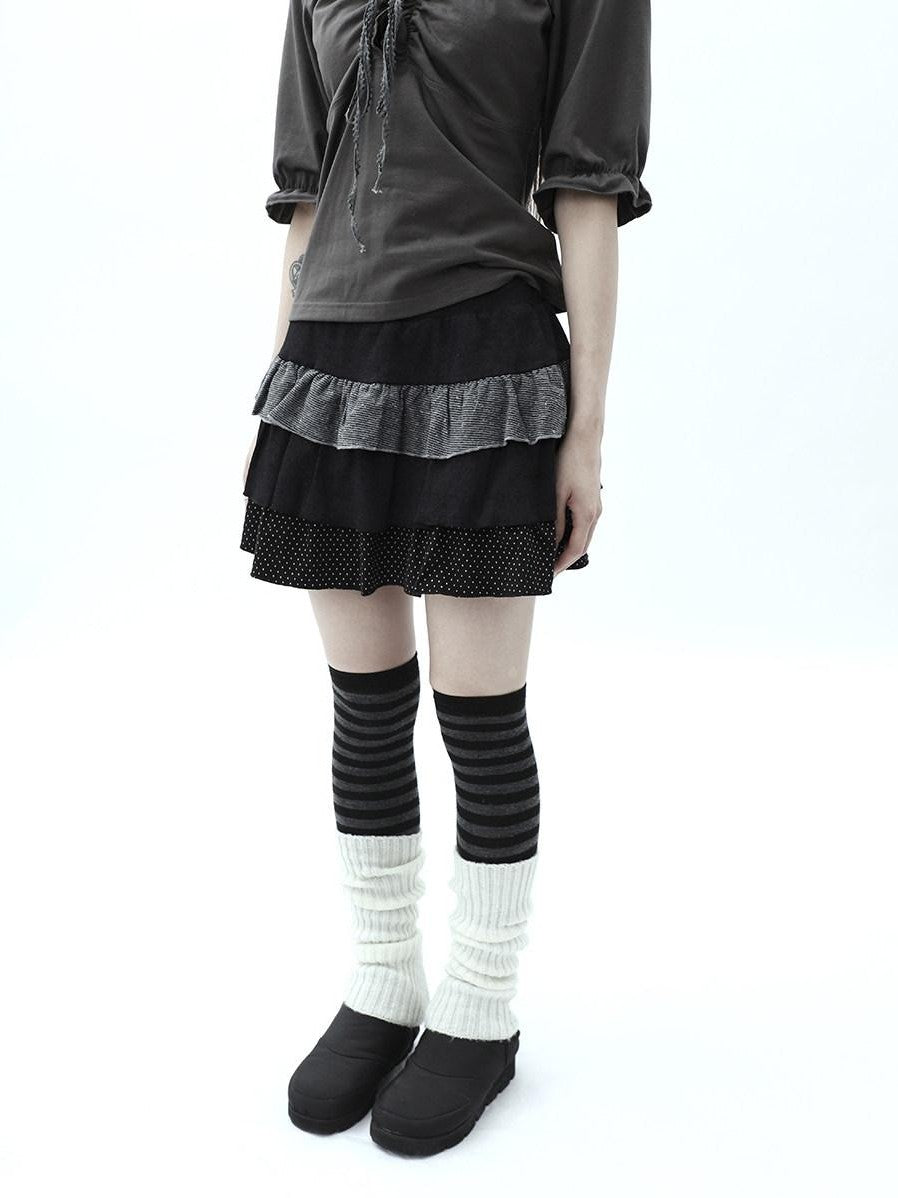 ang project Tiered Ruffle Striped Polka Dot Patchwork Women&