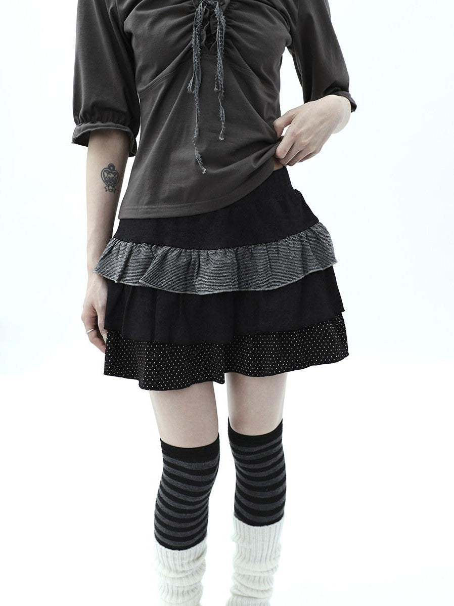 ang project Tiered Ruffle Striped Polka Dot Patchwork Women&