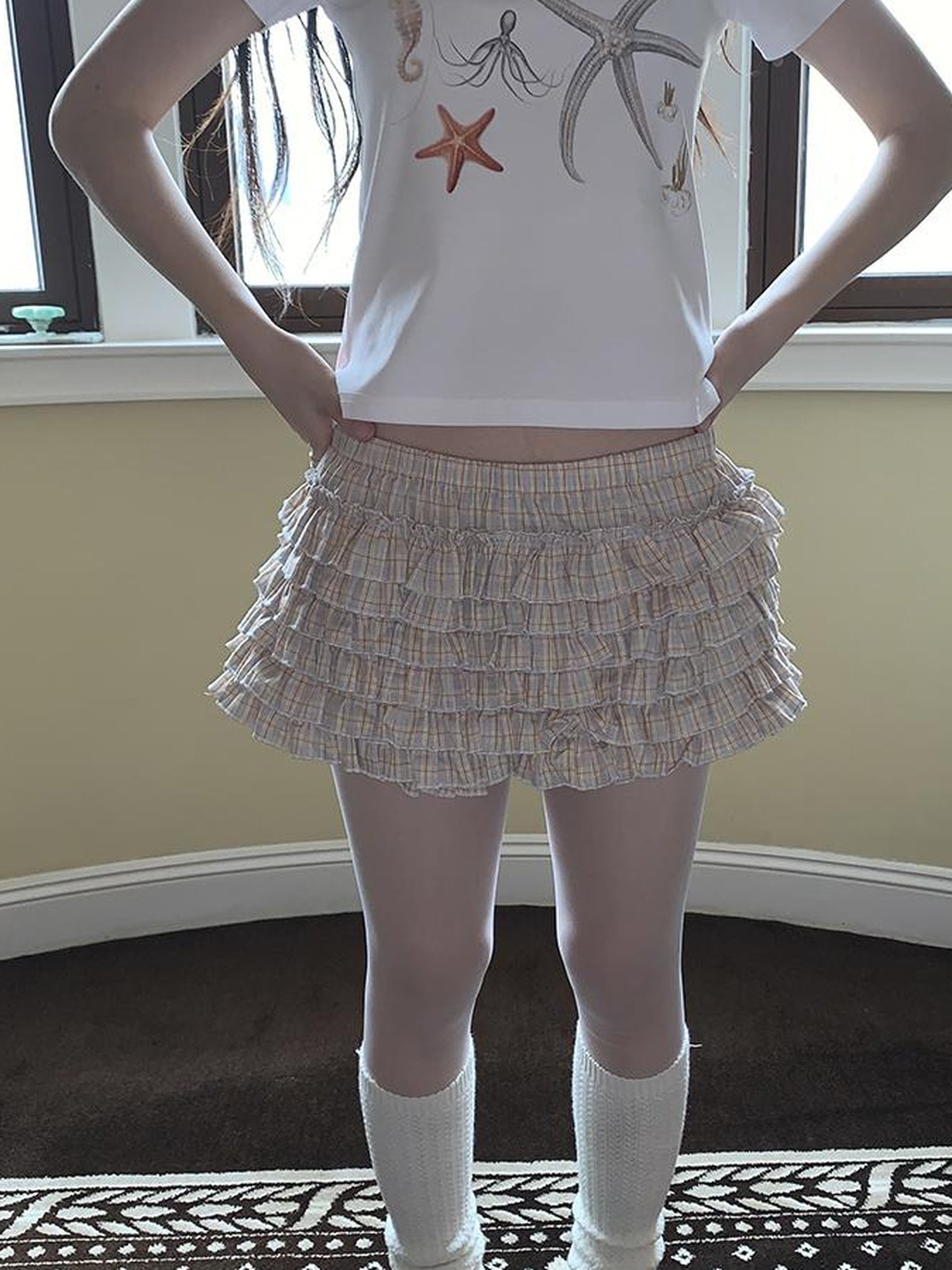 ang project Tiered Sweet Plaid High Waisted Shorts Skirt With Elastic Waistband