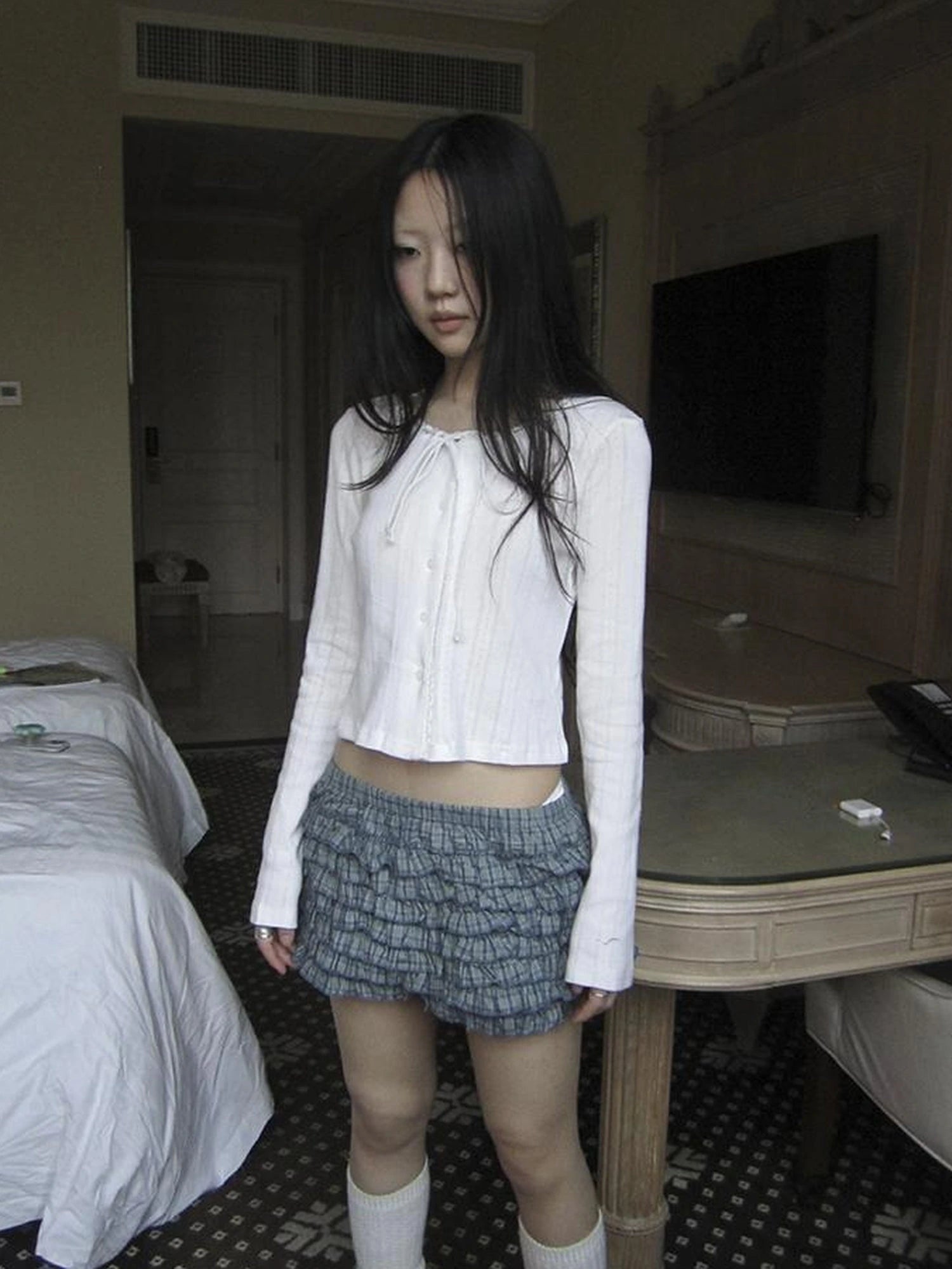 Tiered Sweet Plaid High Waisted Shorts Skirt With Elastic Waistband