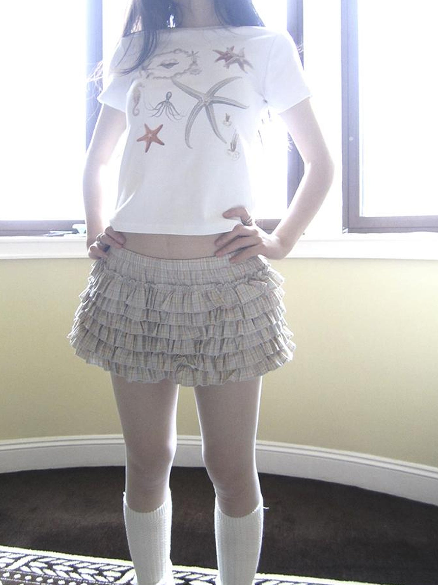 ang project Tiered Sweet Plaid High Waisted Shorts Skirt With Elastic Waistband