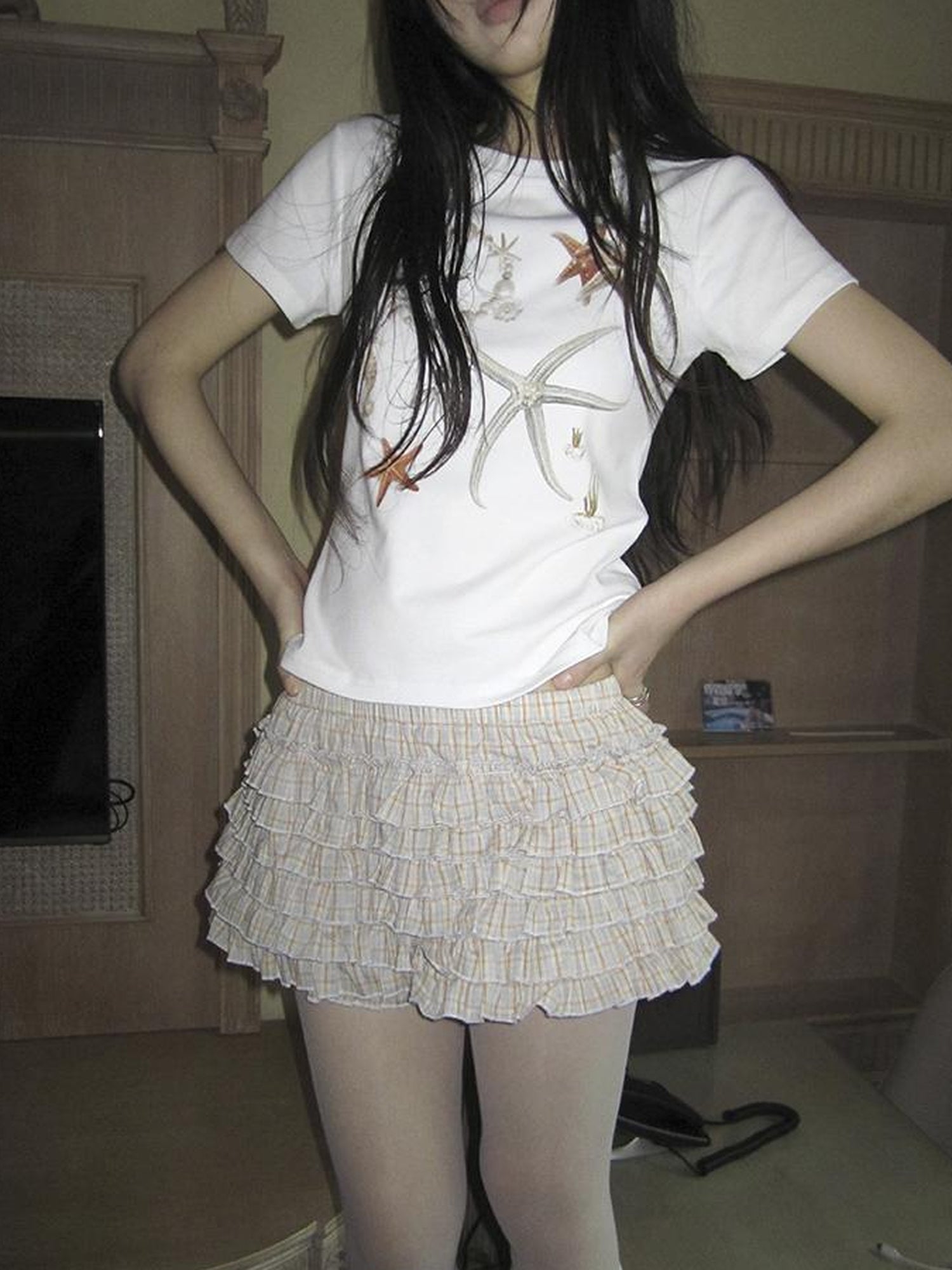 ang project Tiered Sweet Plaid High Waisted Shorts Skirt With Elastic Waistband