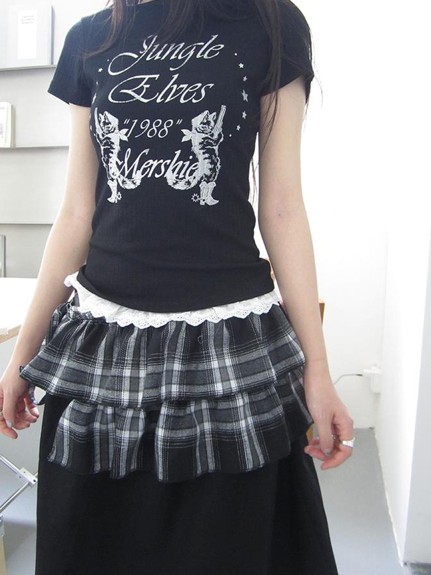 ang project Torn Edge Double Layer Overlap Slip Skirt