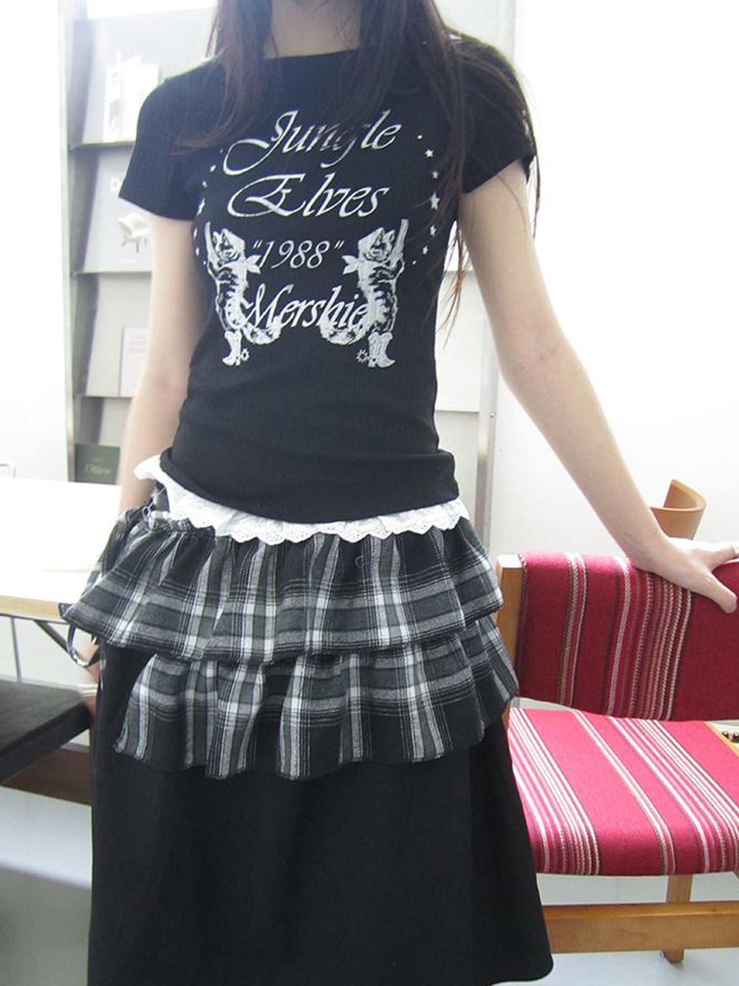 ang project Torn Edge Double Layer Overlap Slip Skirt