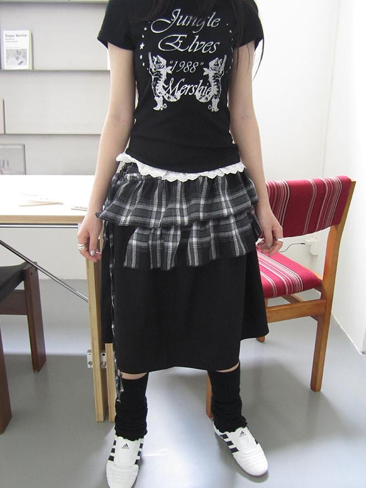 ang project Torn Edge Double Layer Overlap Slip Skirt