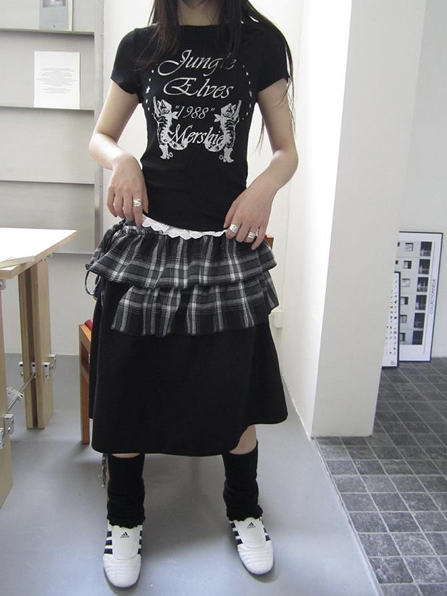 ang project Torn Edge Double Layer Overlap Slip Skirt