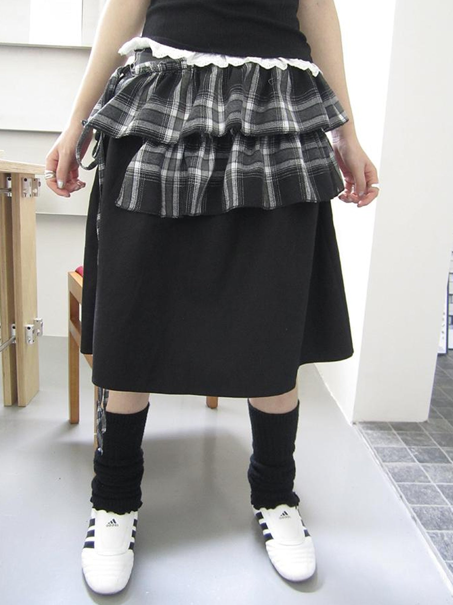 ang project Torn Edge Double Layer Overlap Slip Skirt