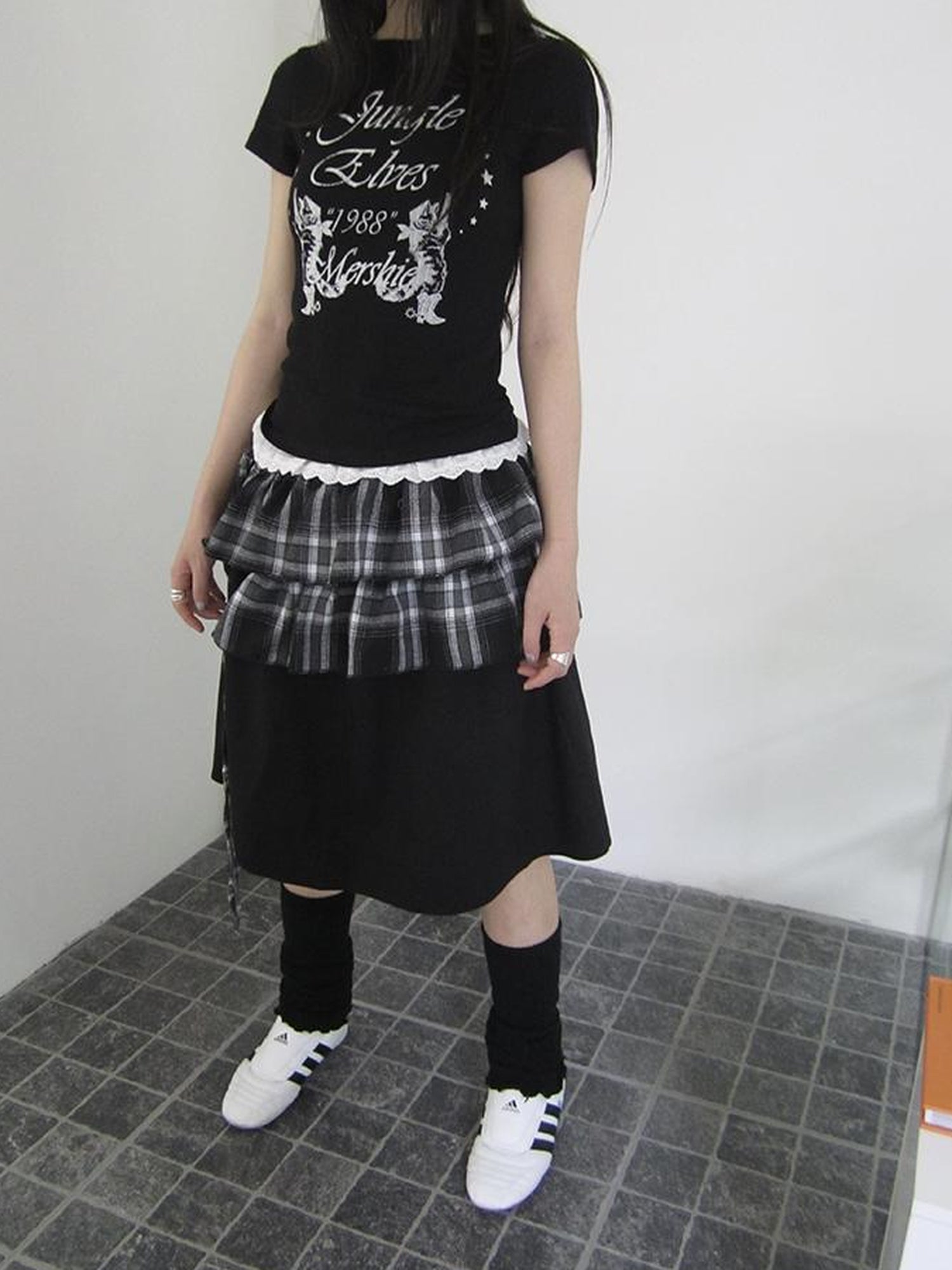 ang project Torn Edge Double Layer Overlap Slip Skirt