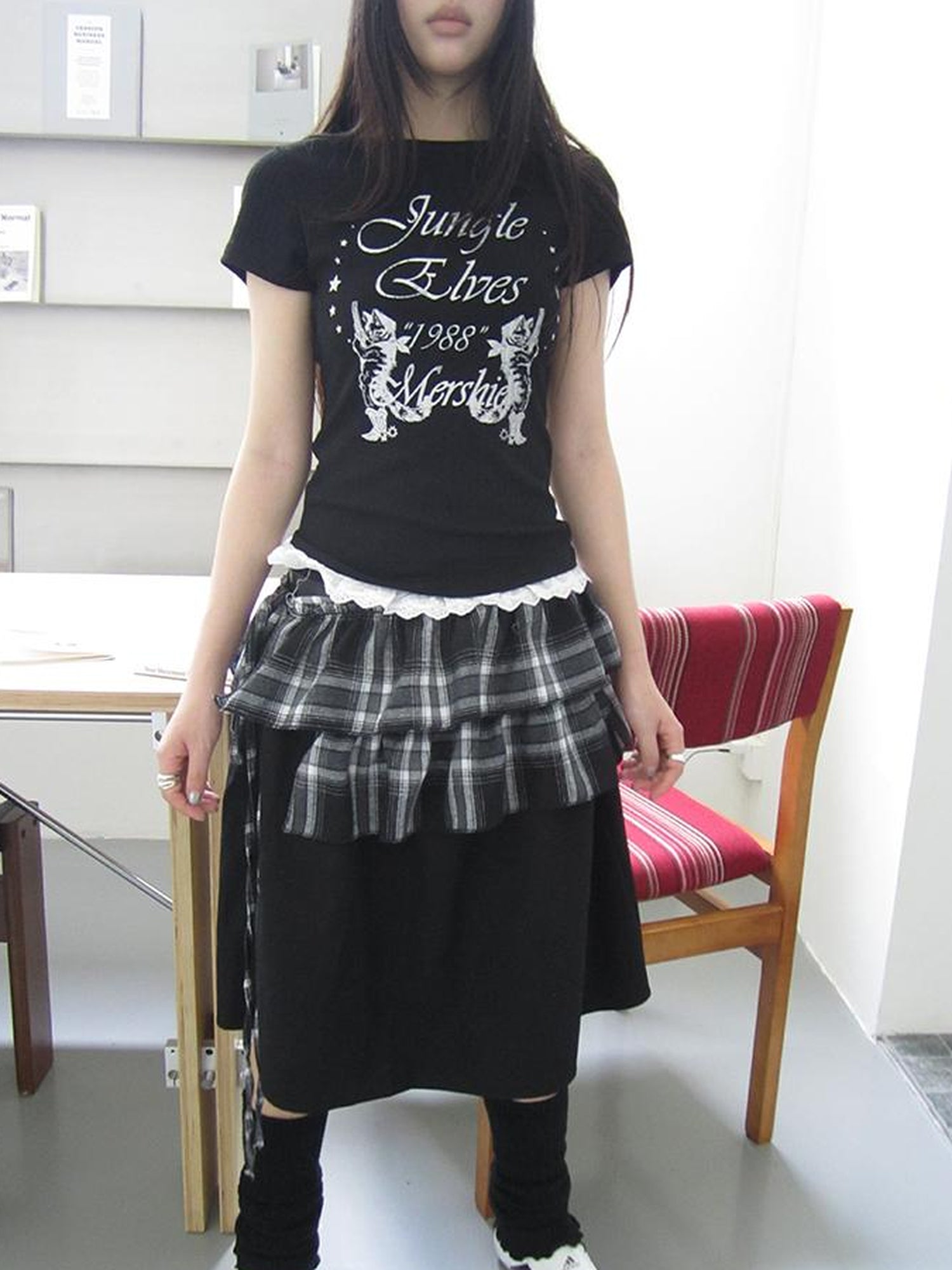ang project Torn Edge Double Layer Overlap Slip Skirt