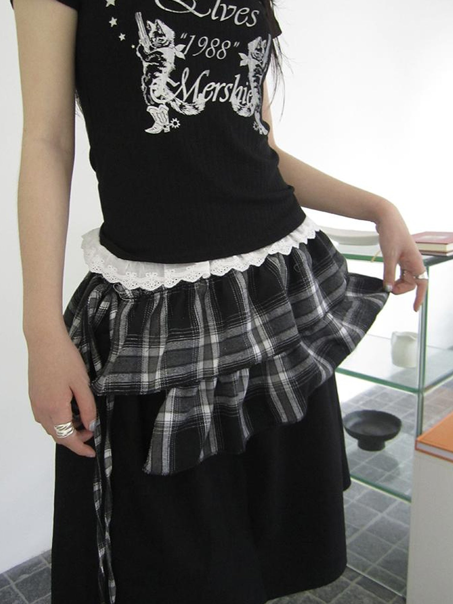 ang project Torn Edge Double Layer Overlap Slip Skirt
