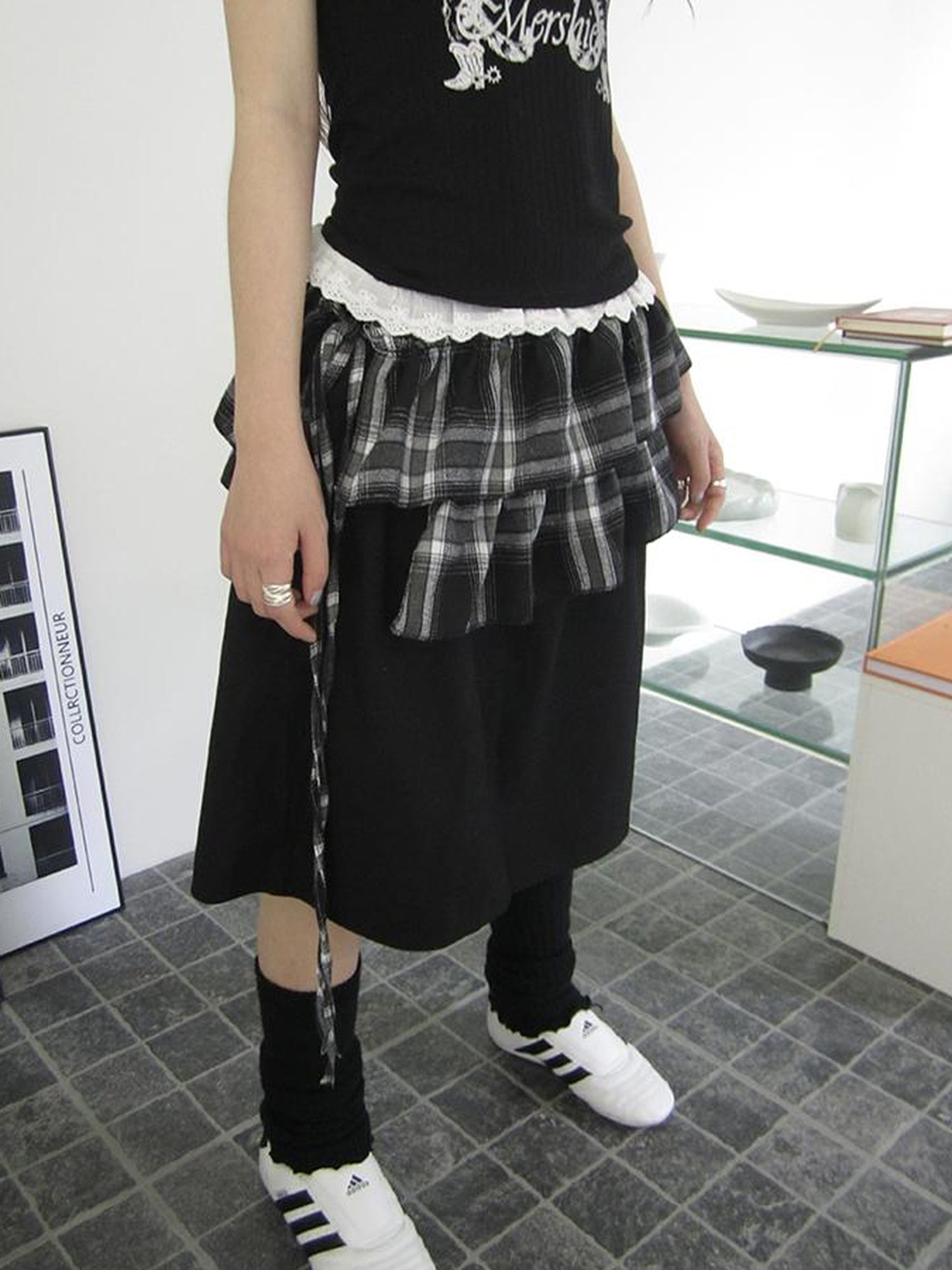 ang project Torn Edge Double Layer Overlap Slip Skirt