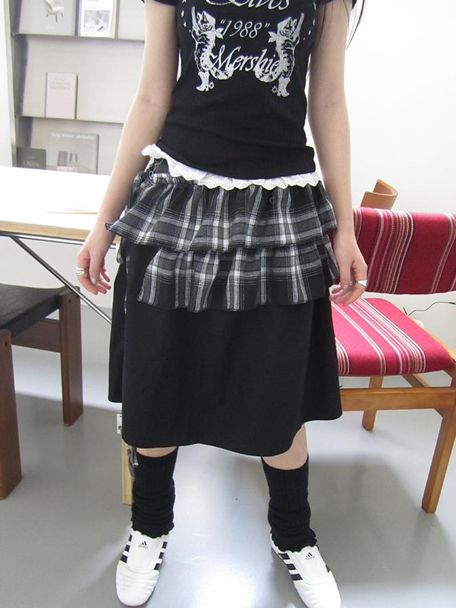 ang project Torn Edge Double Layer Overlap Slip Skirt