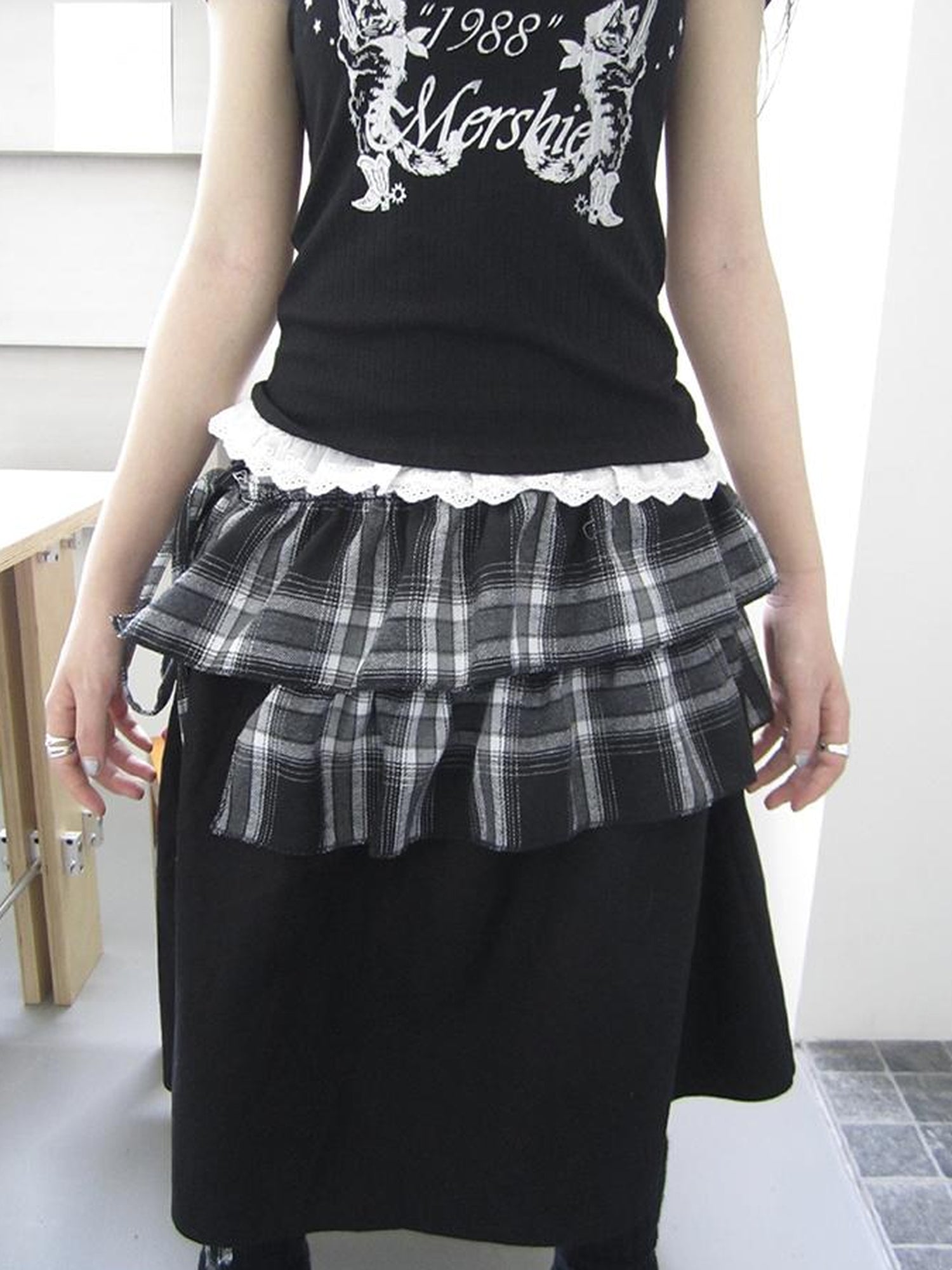 ang project Torn Edge Double Layer Overlap Slip Skirt