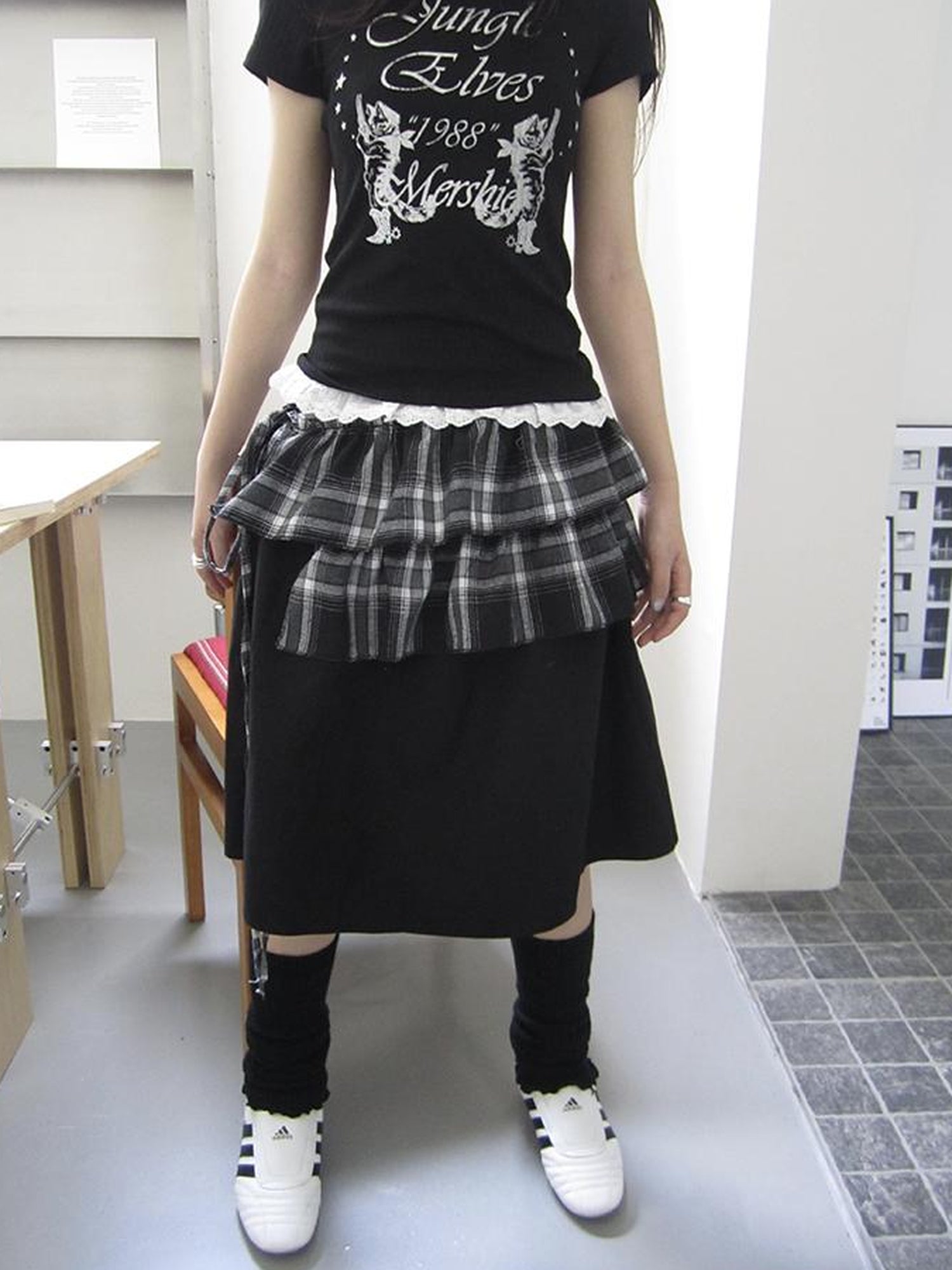 ang project Torn Edge Double Layer Overlap Slip Skirt