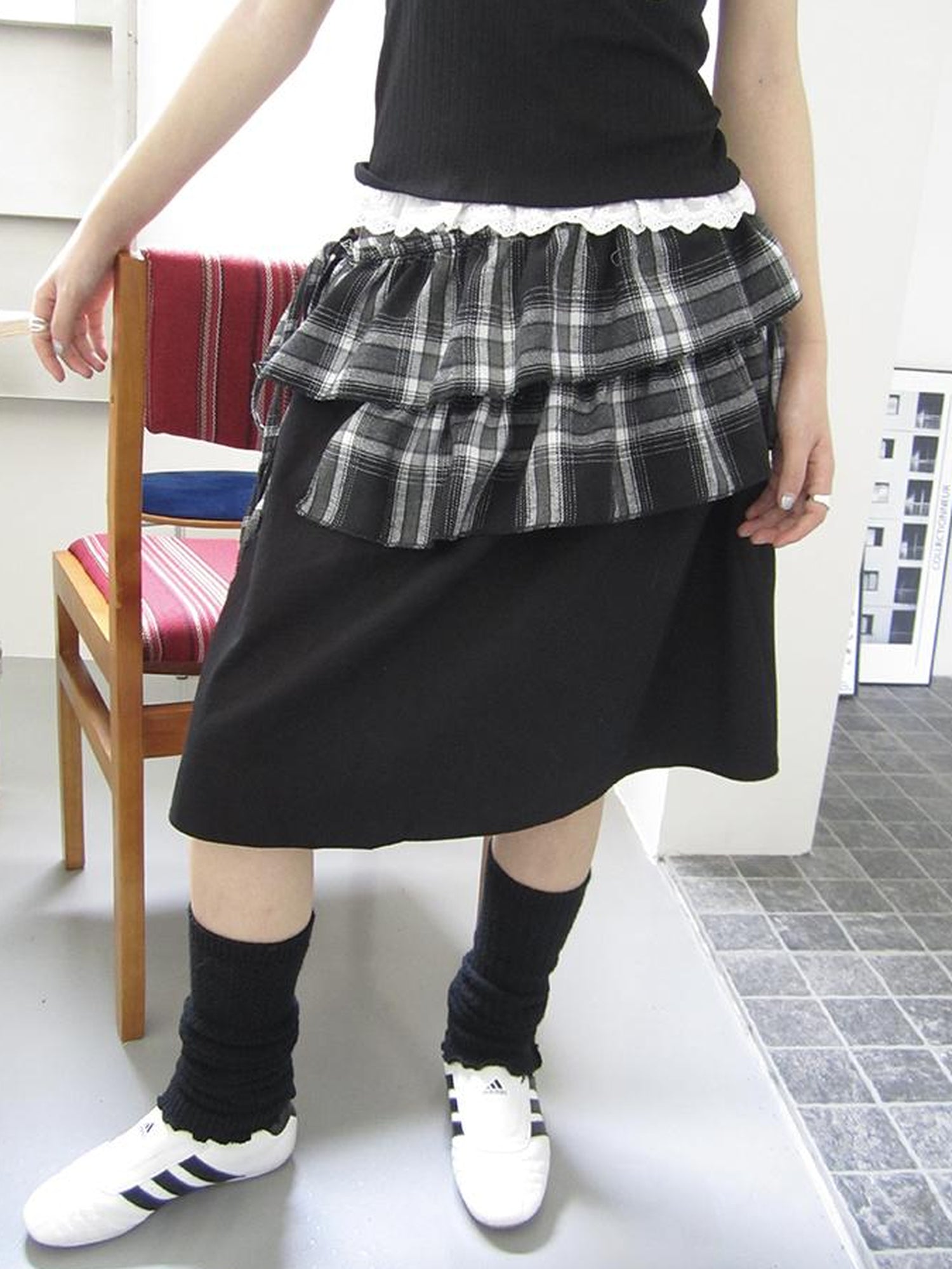 ang project Torn Edge Double Layer Overlap Slip Skirt