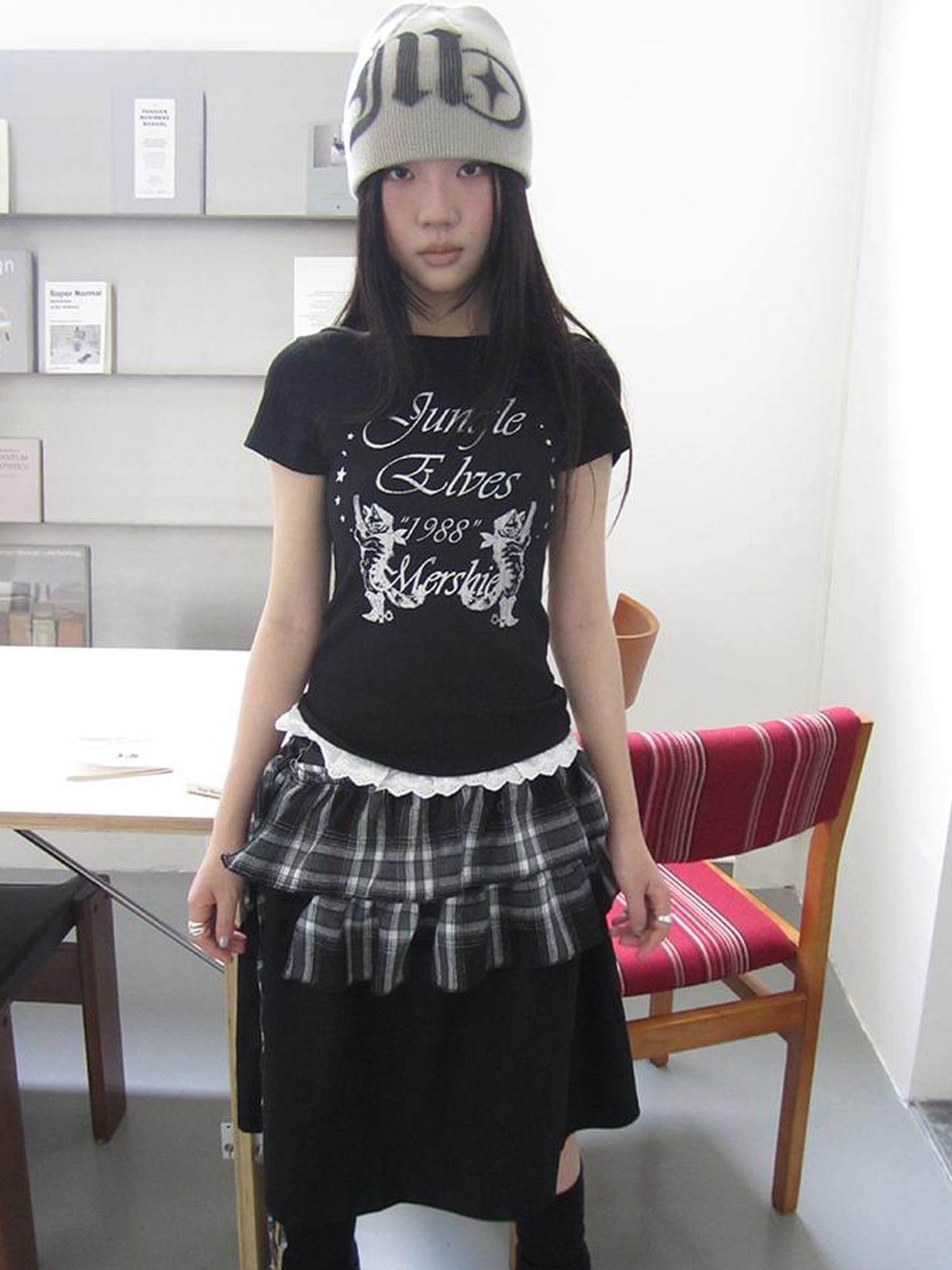 ang project Torn Edge Double Layer Overlap Slip Skirt