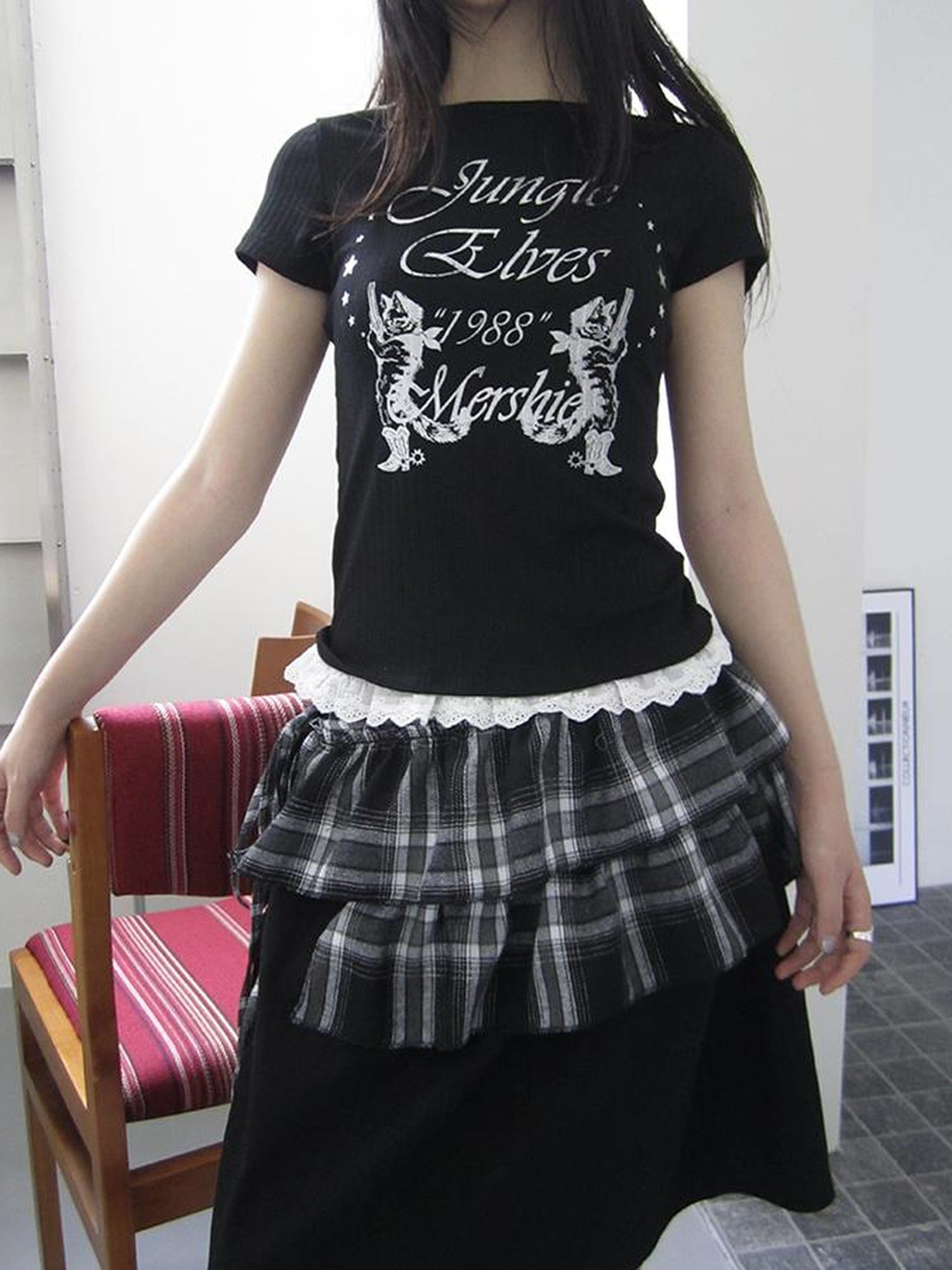 ang project Torn Edge Double Layer Overlap Slip Skirt
