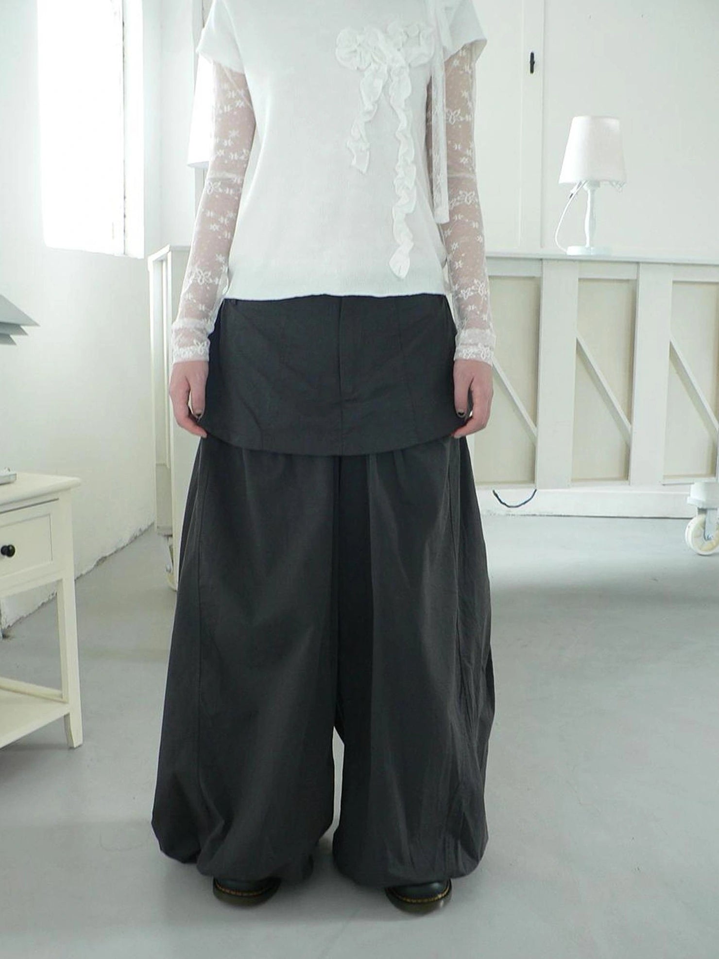 ang project Two Tier Layered Wide Leg Pants Pants