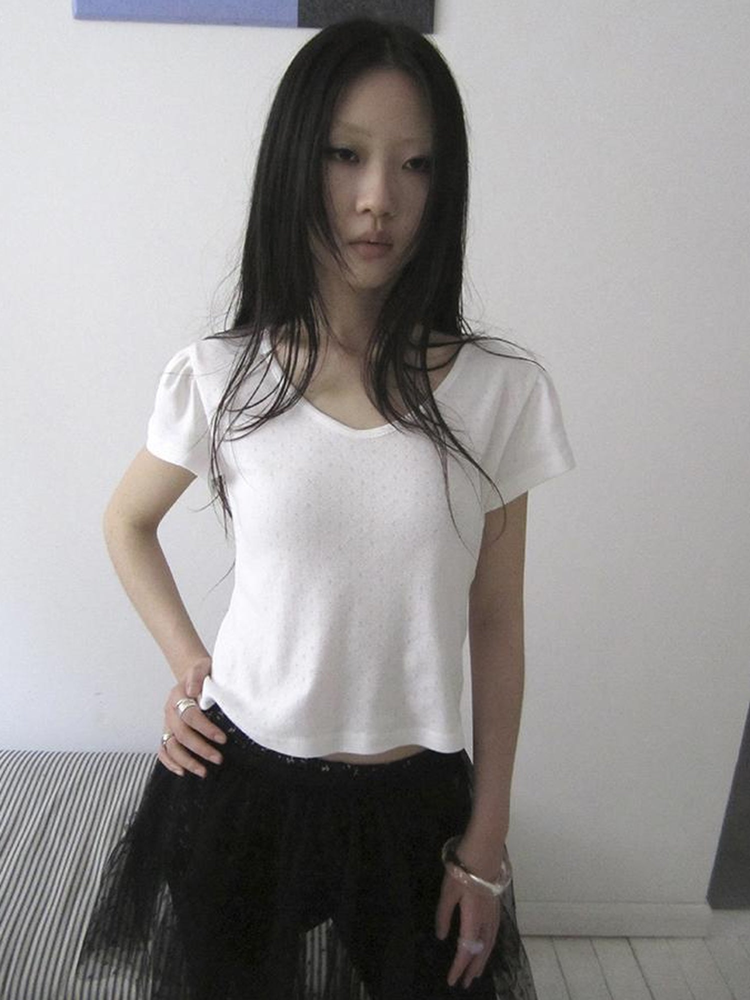 Updateang project V-Neck Crop Top With Small Wing Sleeves