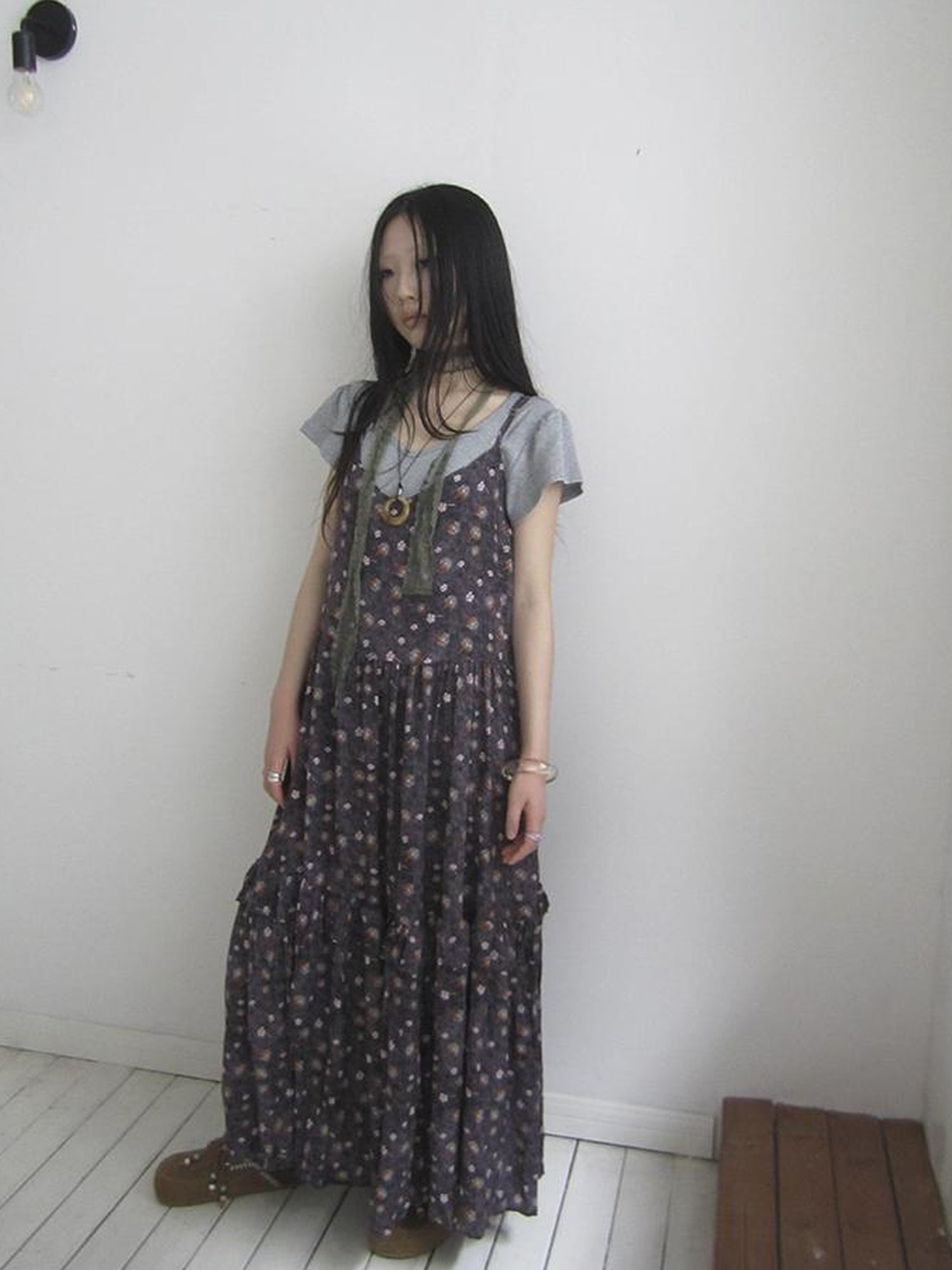 ang project V-Neck Floral Print Smocked Maxi Slip Dress In Boho Style