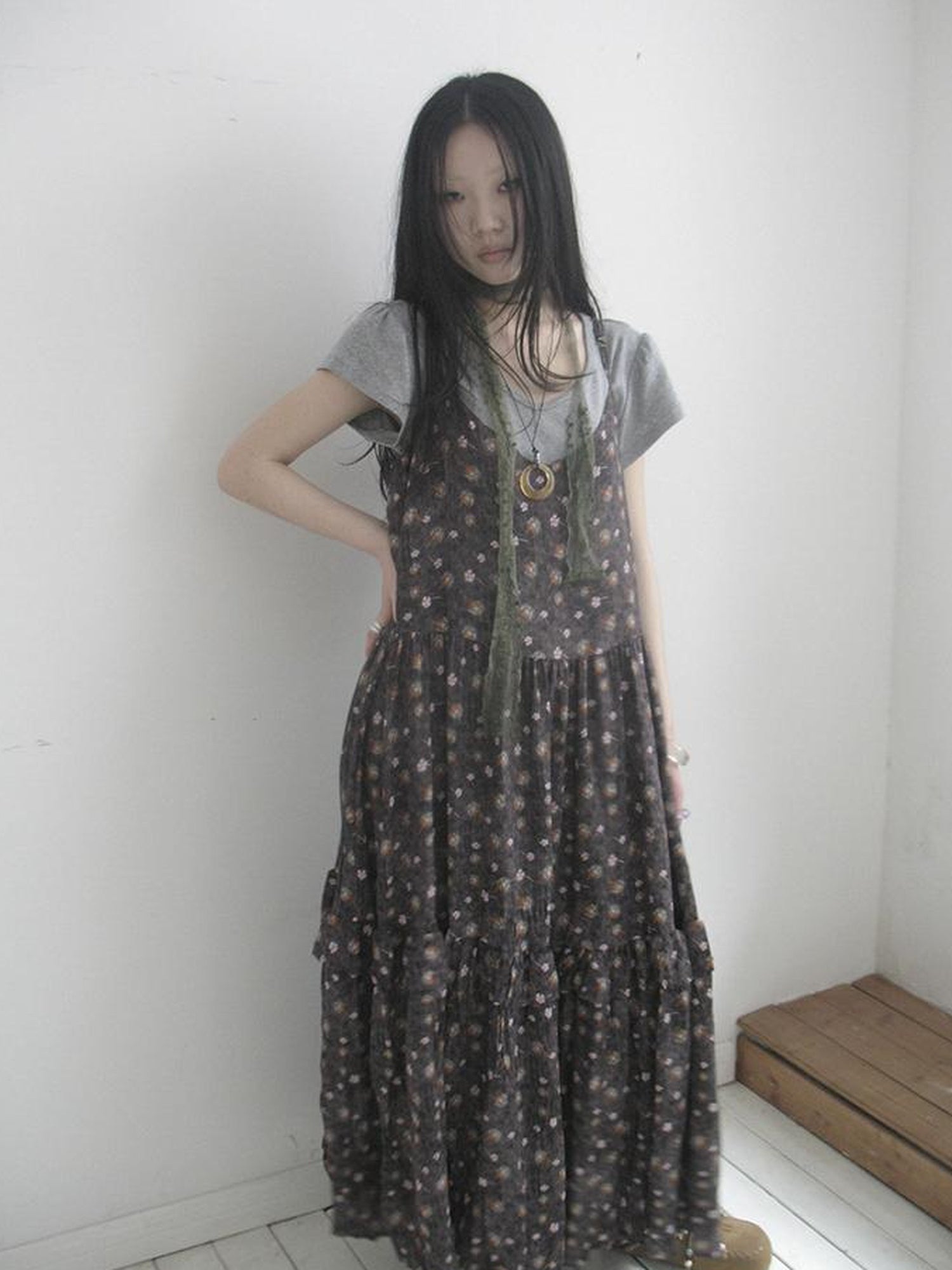 ang project V-Neck Floral Print Smocked Maxi Slip Dress In Boho Style