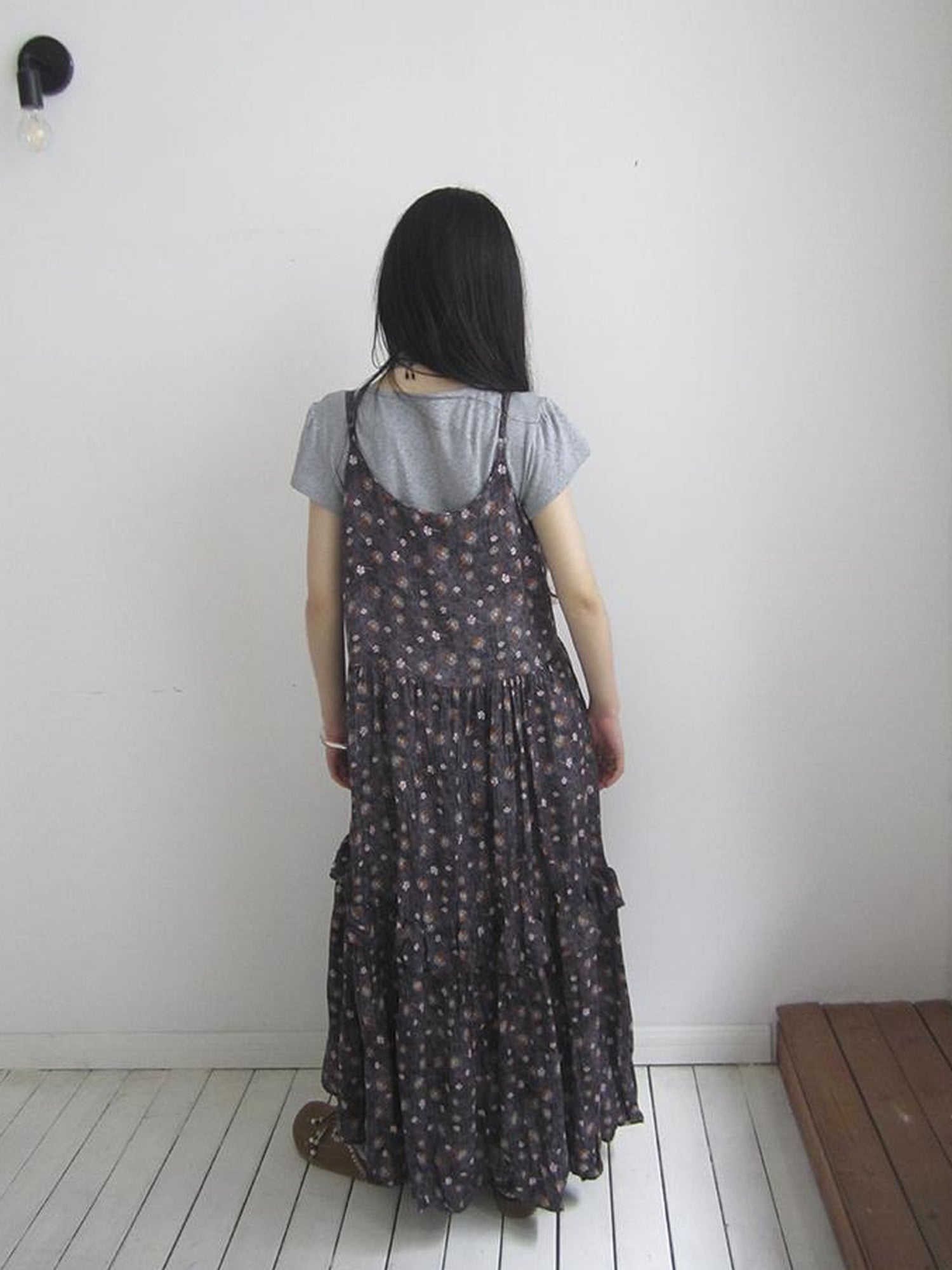 ang project V-Neck Floral Print Smocked Maxi Slip Dress In Boho Style