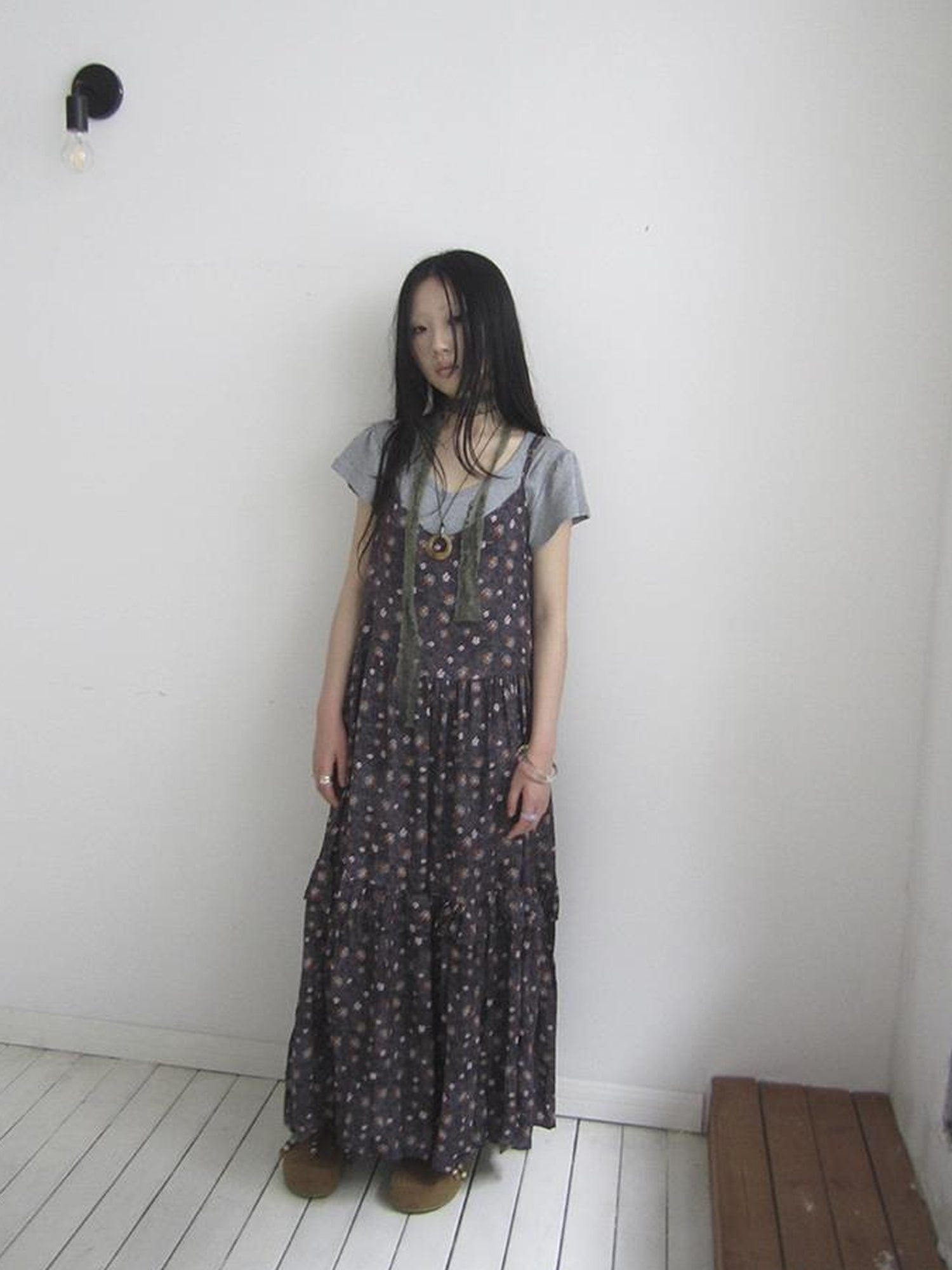 ang project V-Neck Floral Print Smocked Maxi Slip Dress In Boho Style