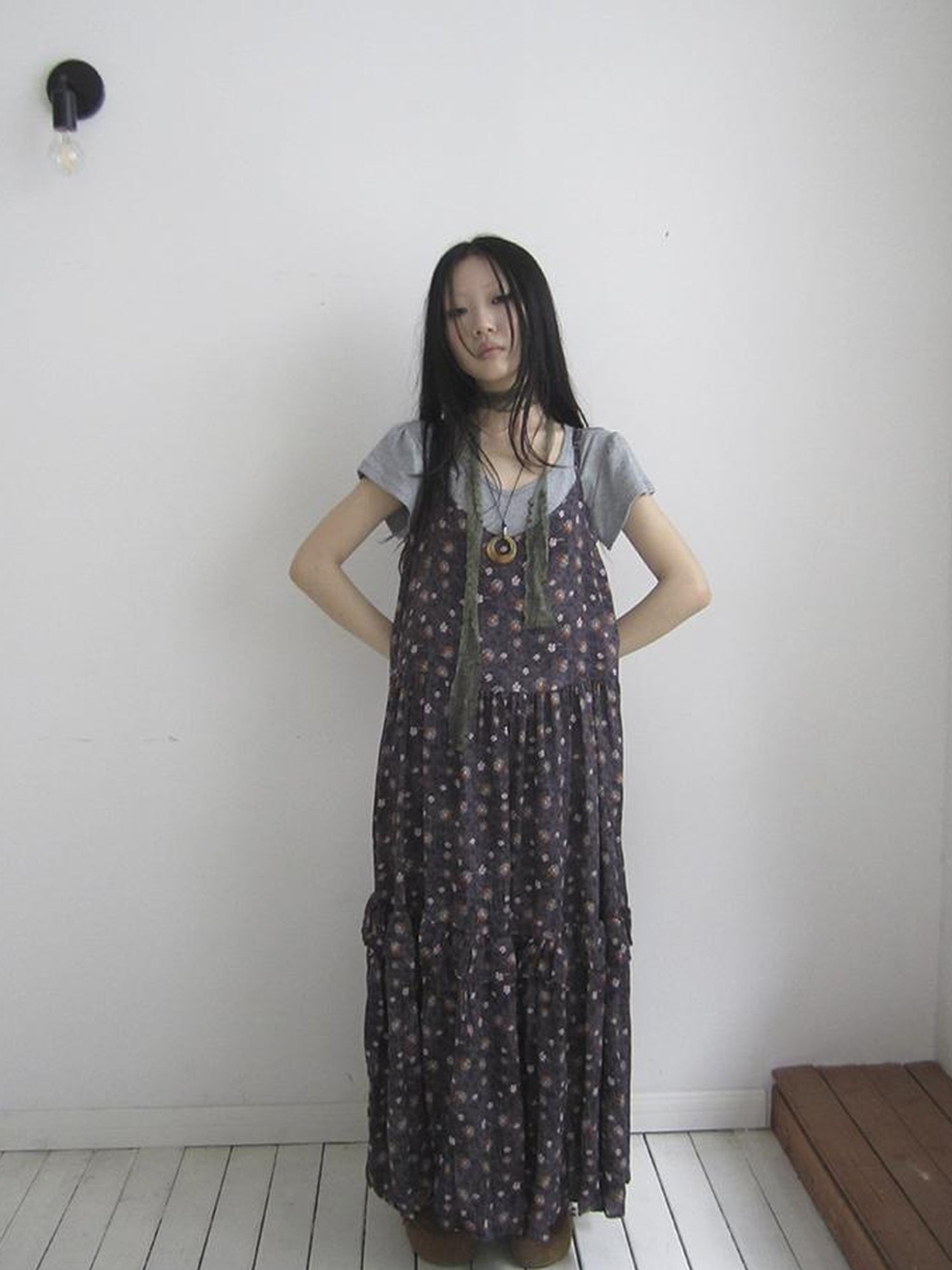 ang project V-Neck Floral Print Smocked Maxi Slip Dress In Boho Style