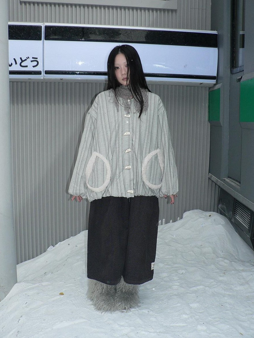 ang project Vertical Stripe Toggle Button Fuzzy Lined Women&