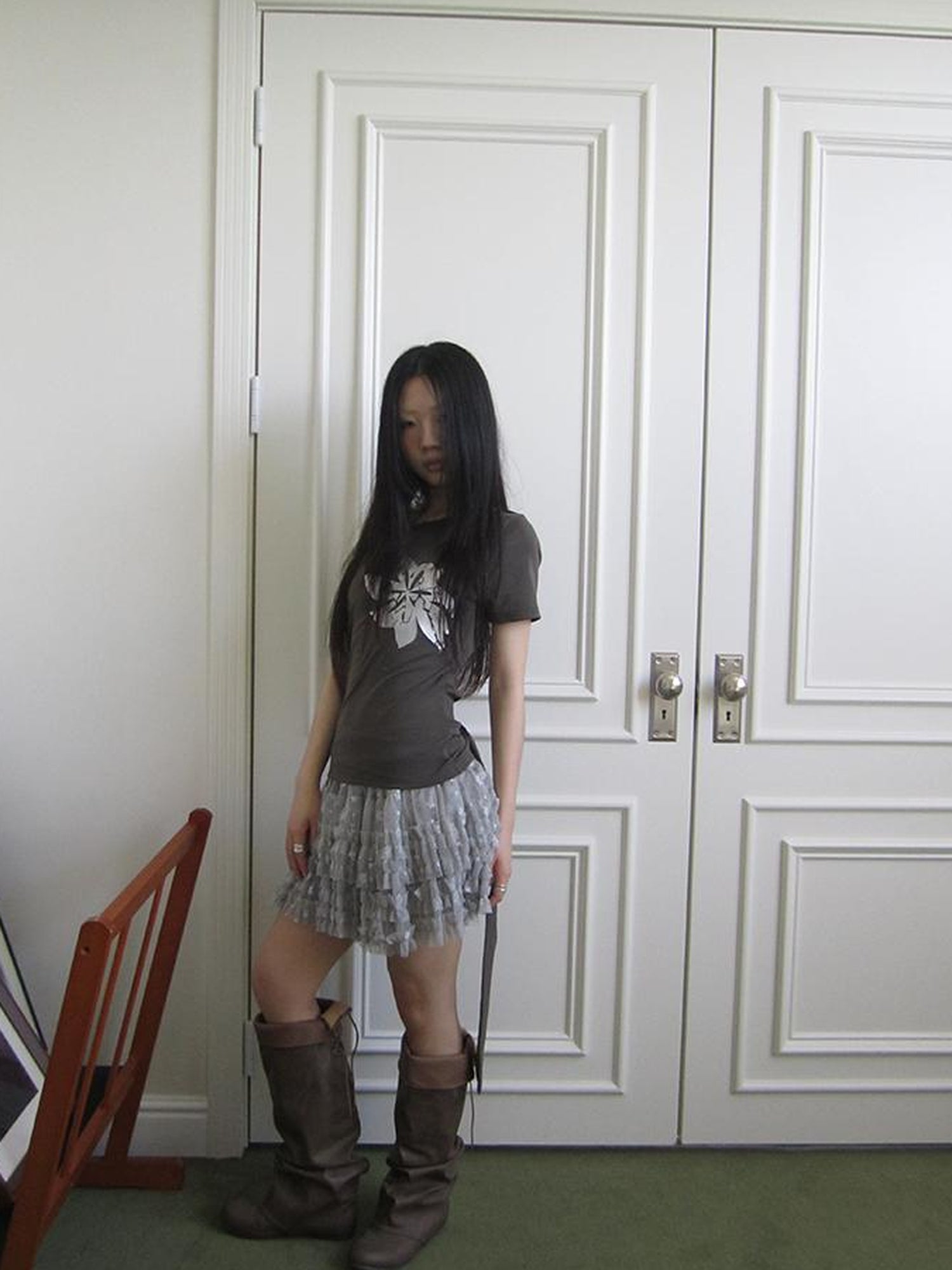 Updateang project Vintage Asymmetric Print Waist Tie Stretch Tee