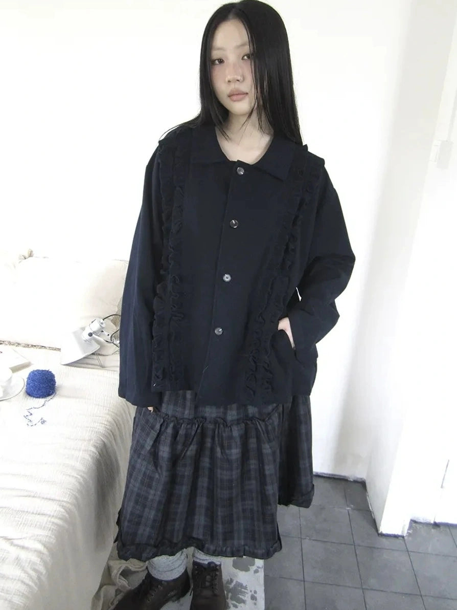 ang project Vintage Autumn Notched Collar Single Breasted Wool Coat Jacket